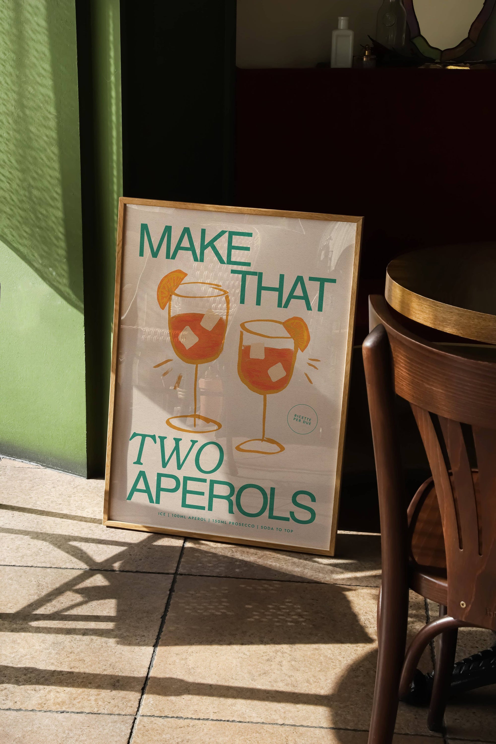 Aperol Spritz print teal A4 lifestyle