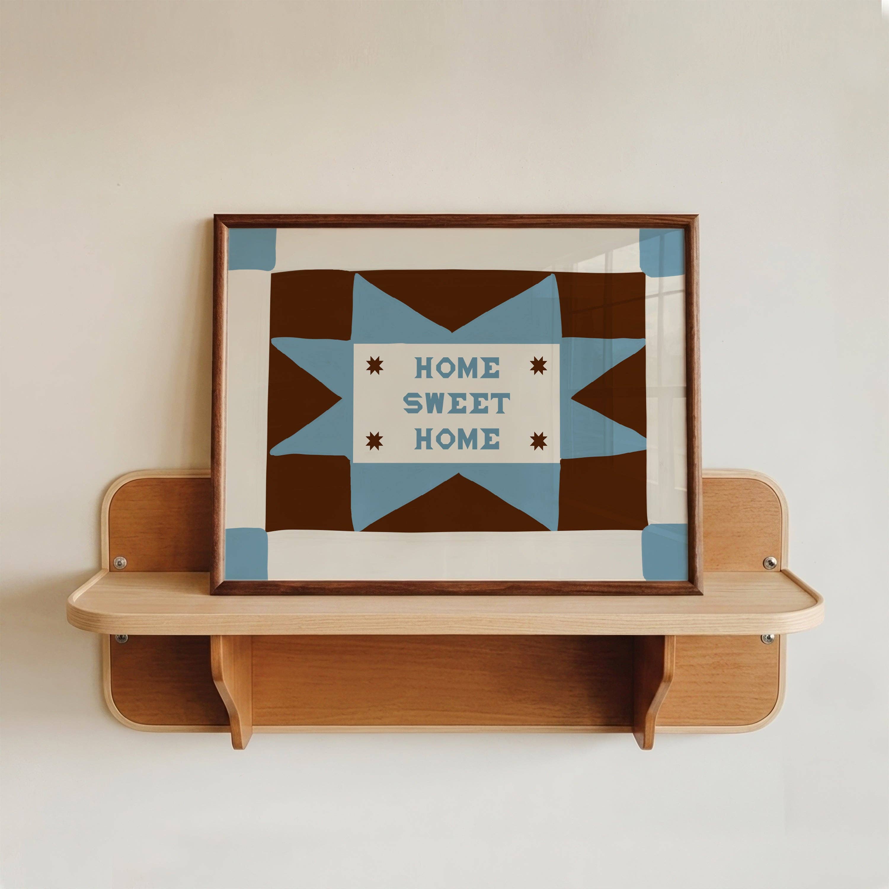 Home Sweet Home Patchwork Print: Green / Rust / Unframed / A3