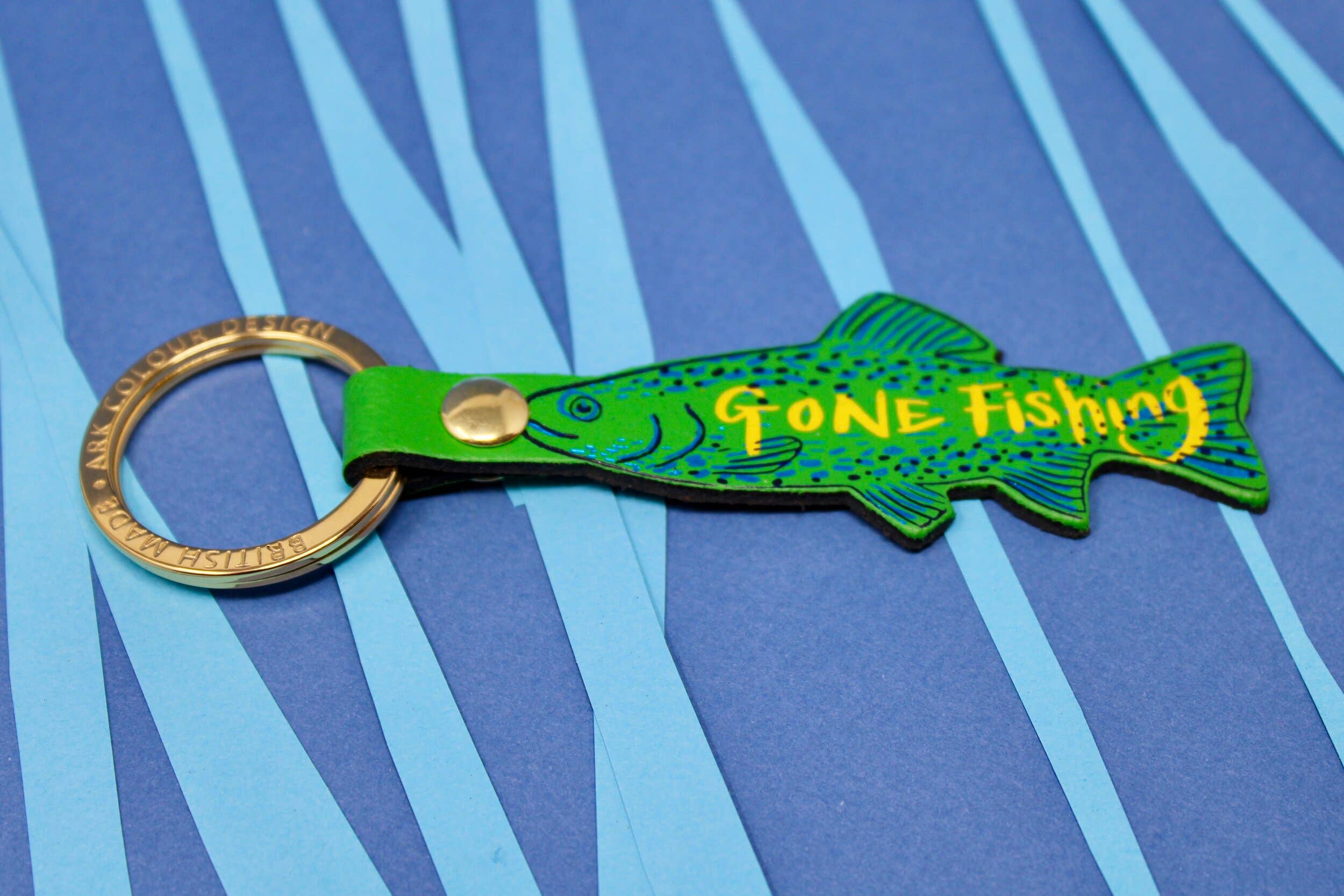 Gone Fishing Leather Key Fob: Pale Pink