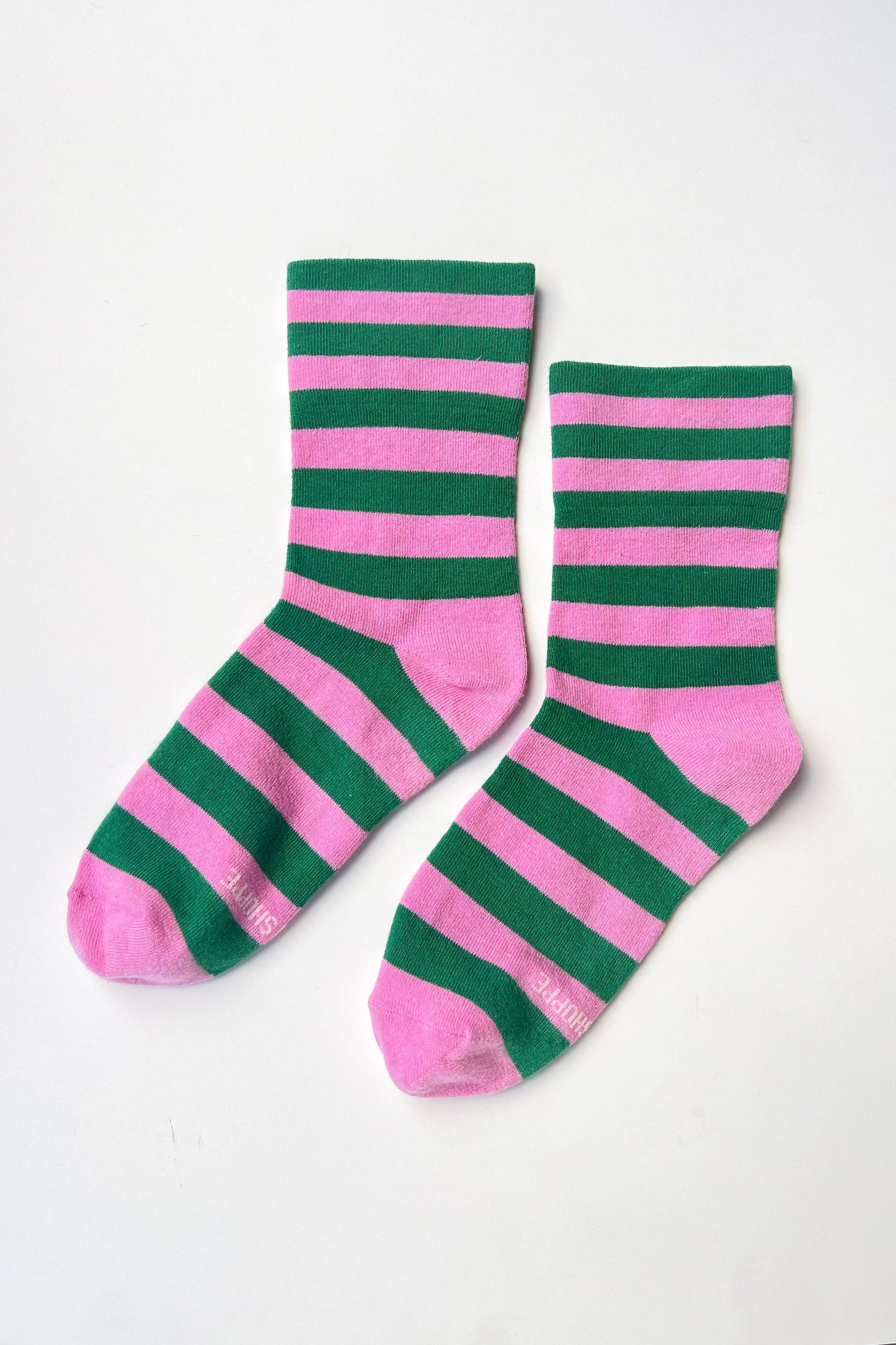 Le Bon Shoppe Wide Wally Socks - Pink & Green Stripe
