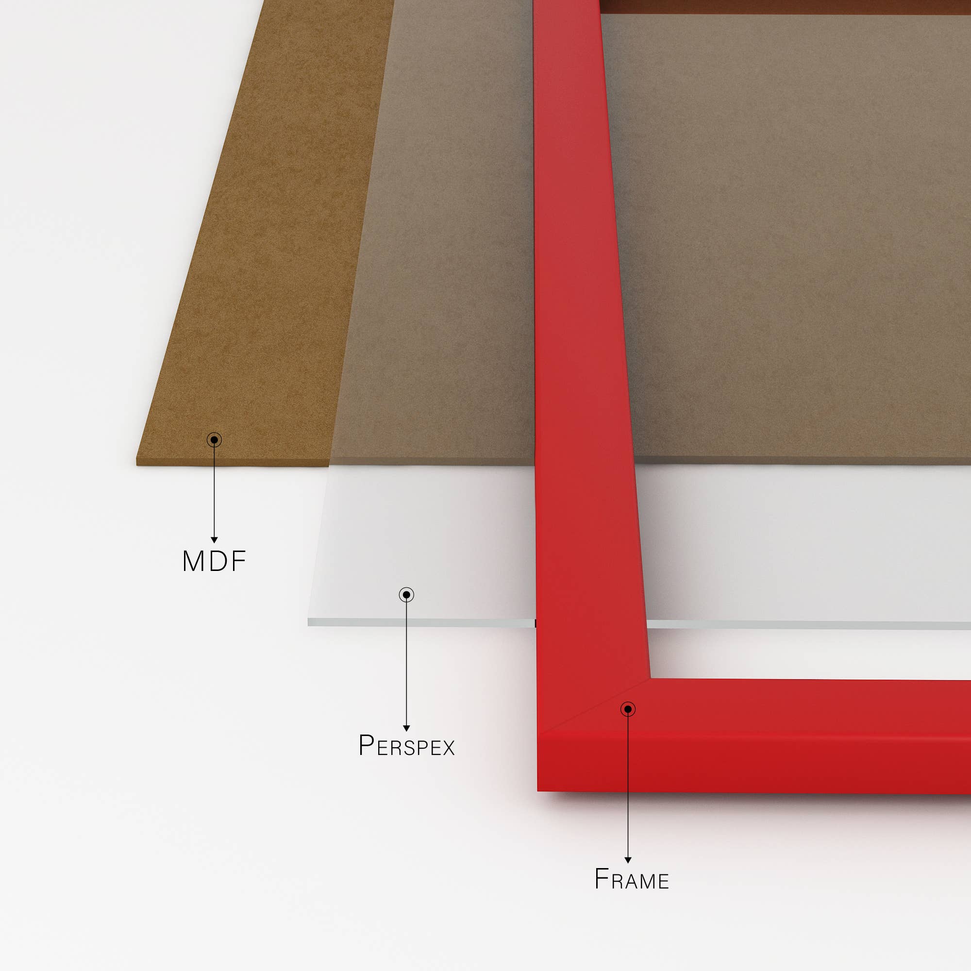 Red A3 frame portrait on gallery wall — bright red frame for artwork