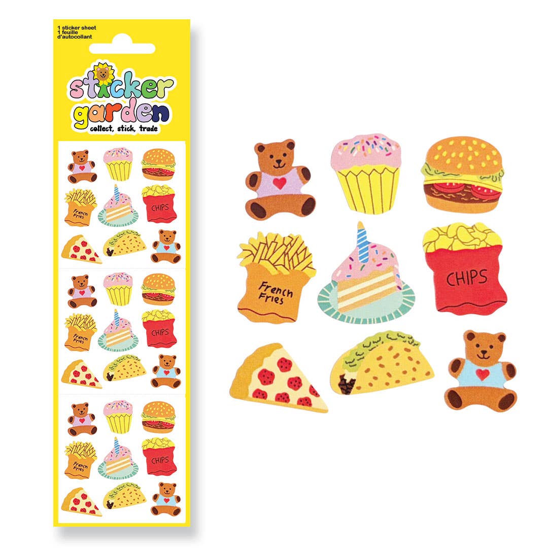 Glossy Teddy Bear Picnic Stickers Retro Inspired: English