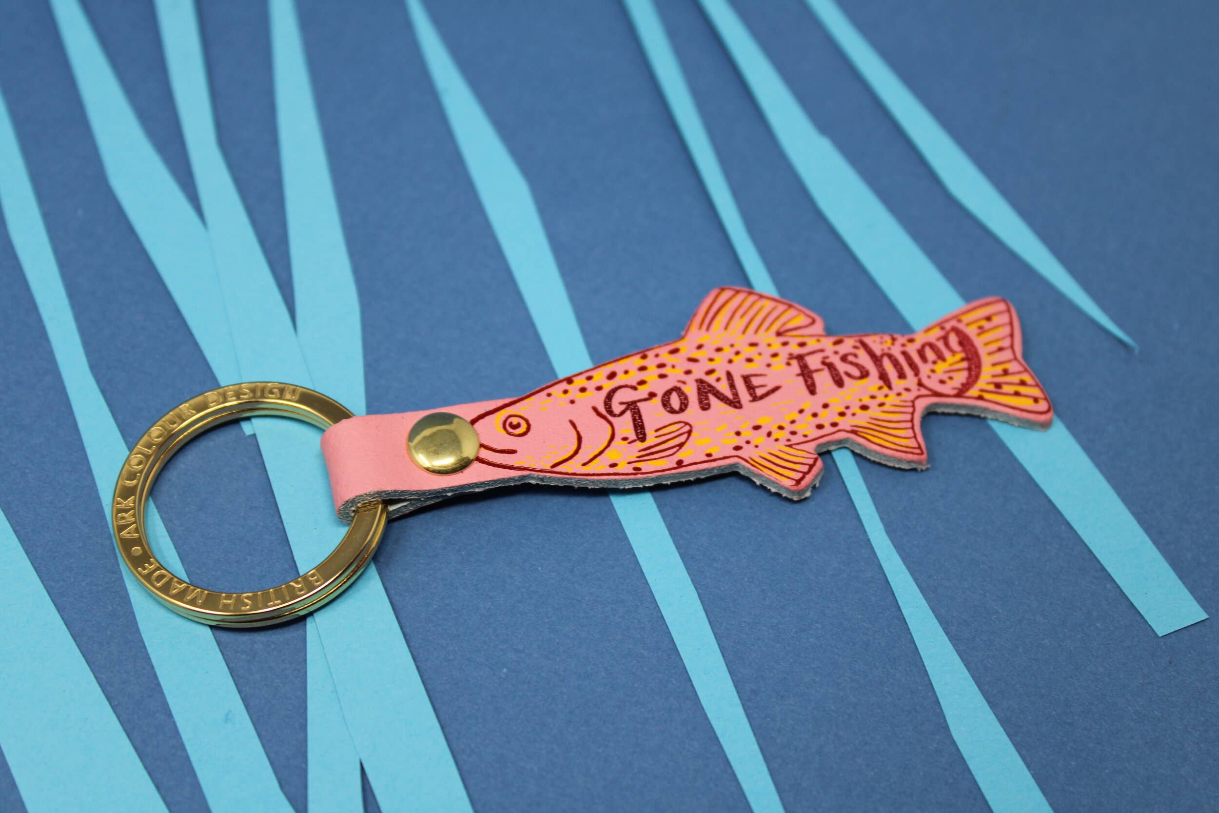 Gone Fishing Leather Key Fob: Pale Pink