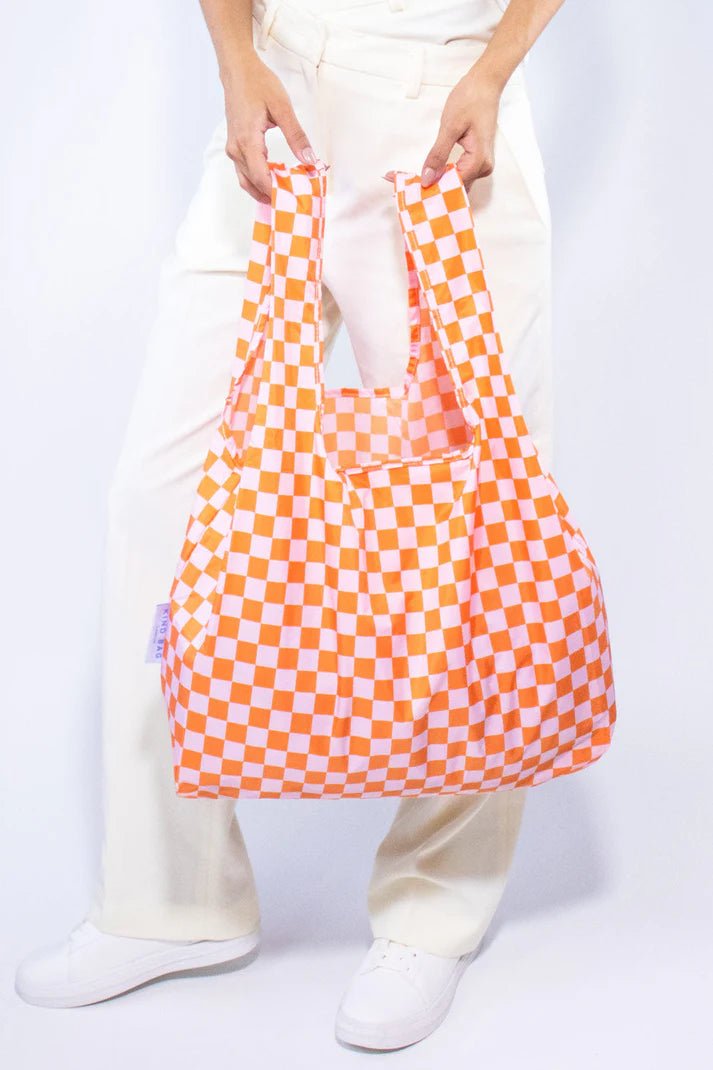 Checkerboard Pink & Orange I Medium Reusable Bag accessories  bag