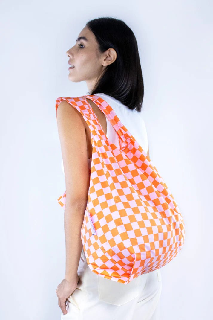 Checkerboard Pink & Orange I Medium Reusable Bag accessories  bag