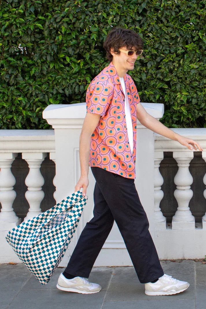 Checkerboard Teal & Beige I Medium Reusable Bag accessories  bag