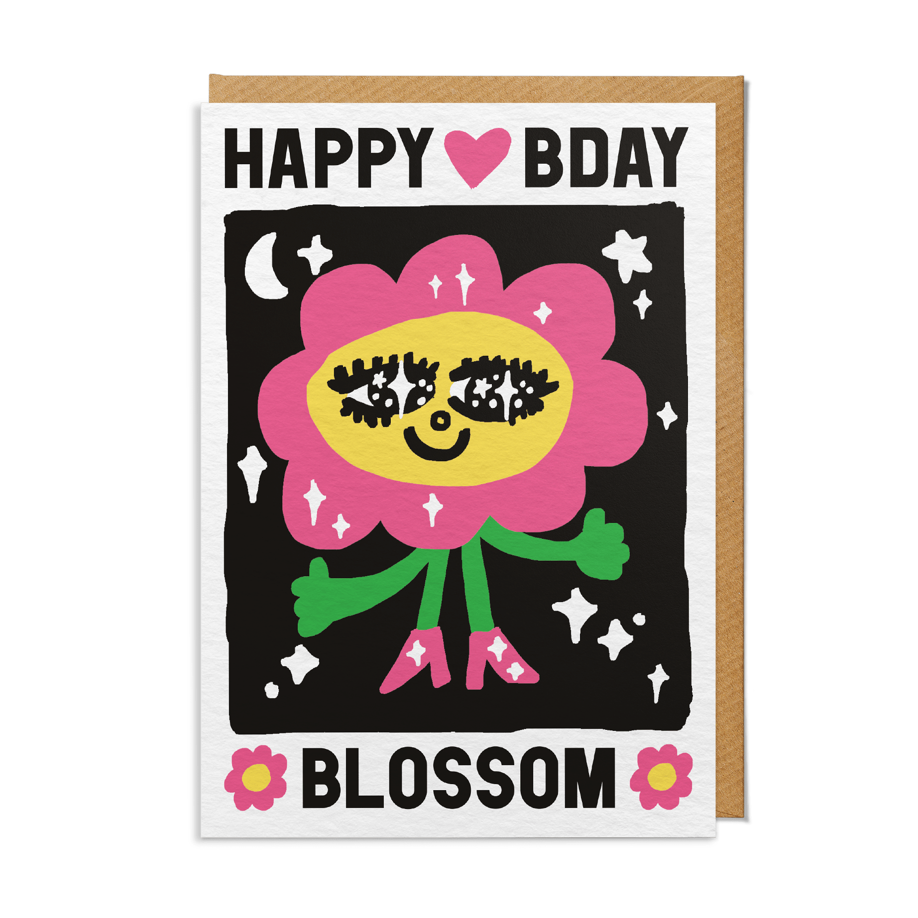 Birthday Card — "Happy Bday Blossom" Smiling Flower in Stars - SANDERS DE ROEPER Modern Love Store Glasgow