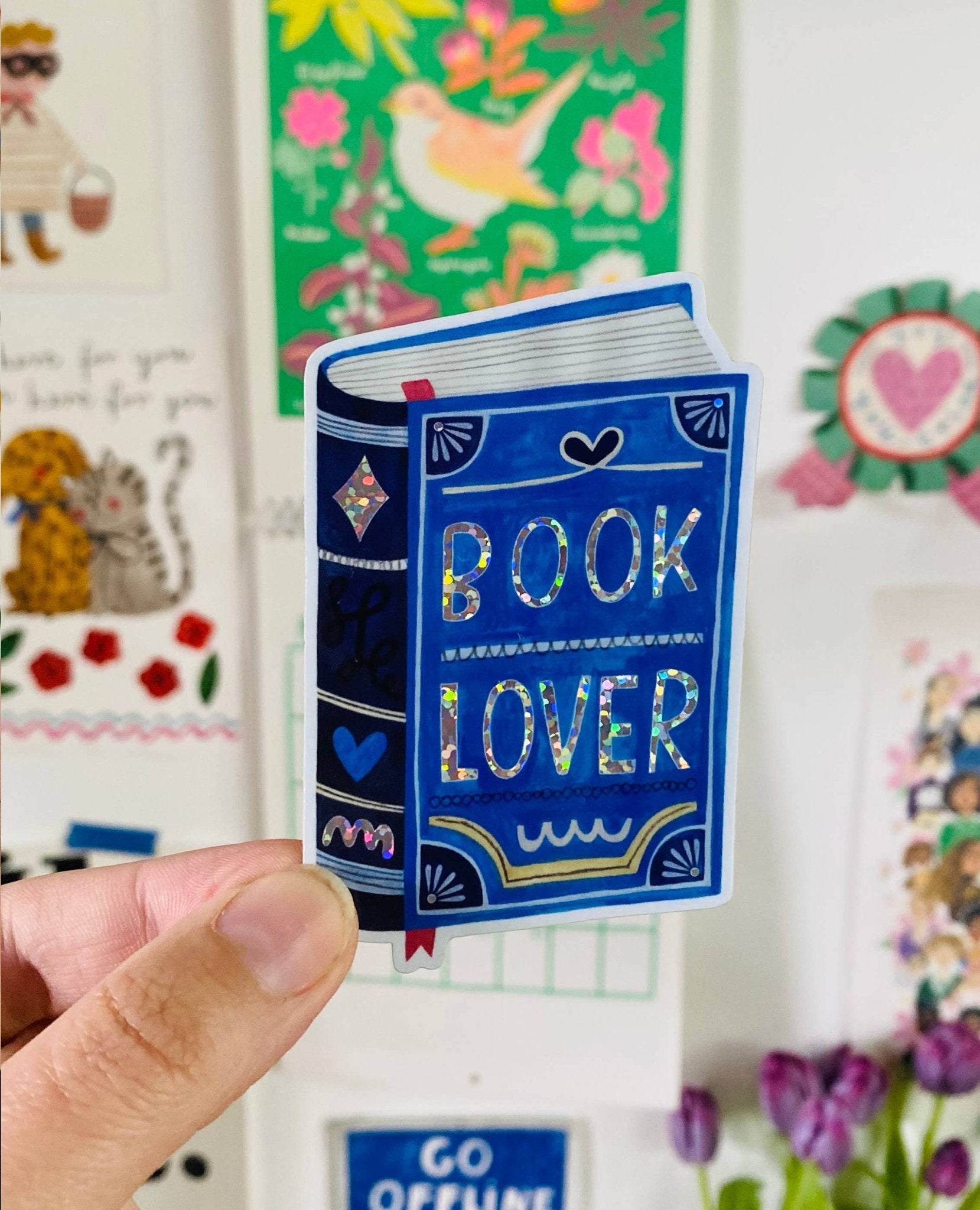 BOOK LOVER glitter sticker - Daria Solak Illustrations Modern Love Store Glasgow