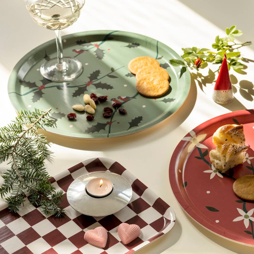 Burgundy / Cream CHECKER Serving Tray - 27x20 cm - BLU KAT Modern Love Store Glasgow
