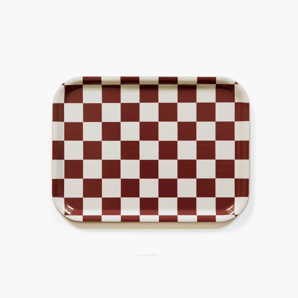 Burgundy / Cream CHECKER Serving Tray - 27x20 cm - BLU KAT Modern Love Store Glasgow