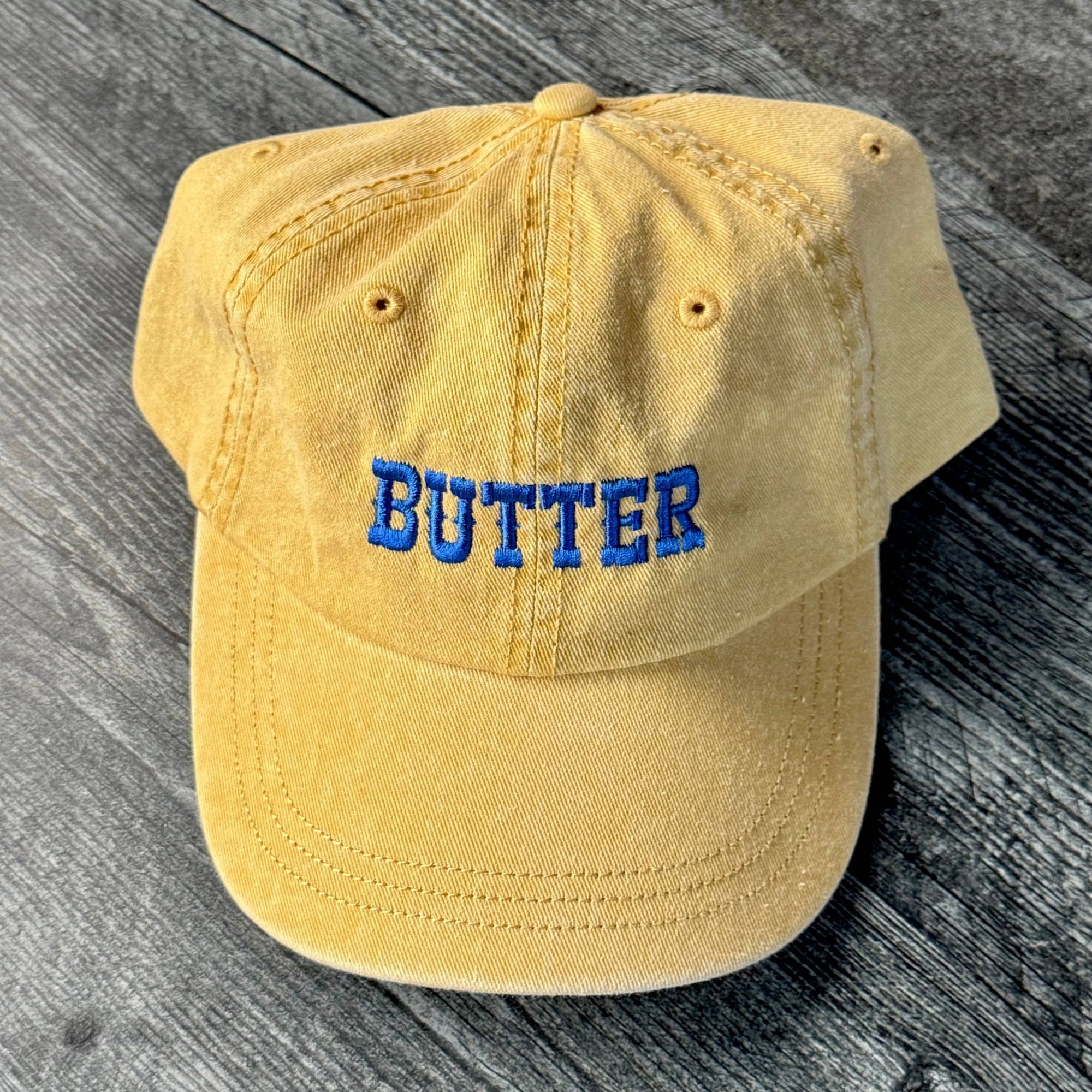 Butter Baseball Cap Dad Hat Restaurant foodie Chef bakery: Pigment dyed yellow - The Silver Spider Modern Love Store Glasgow