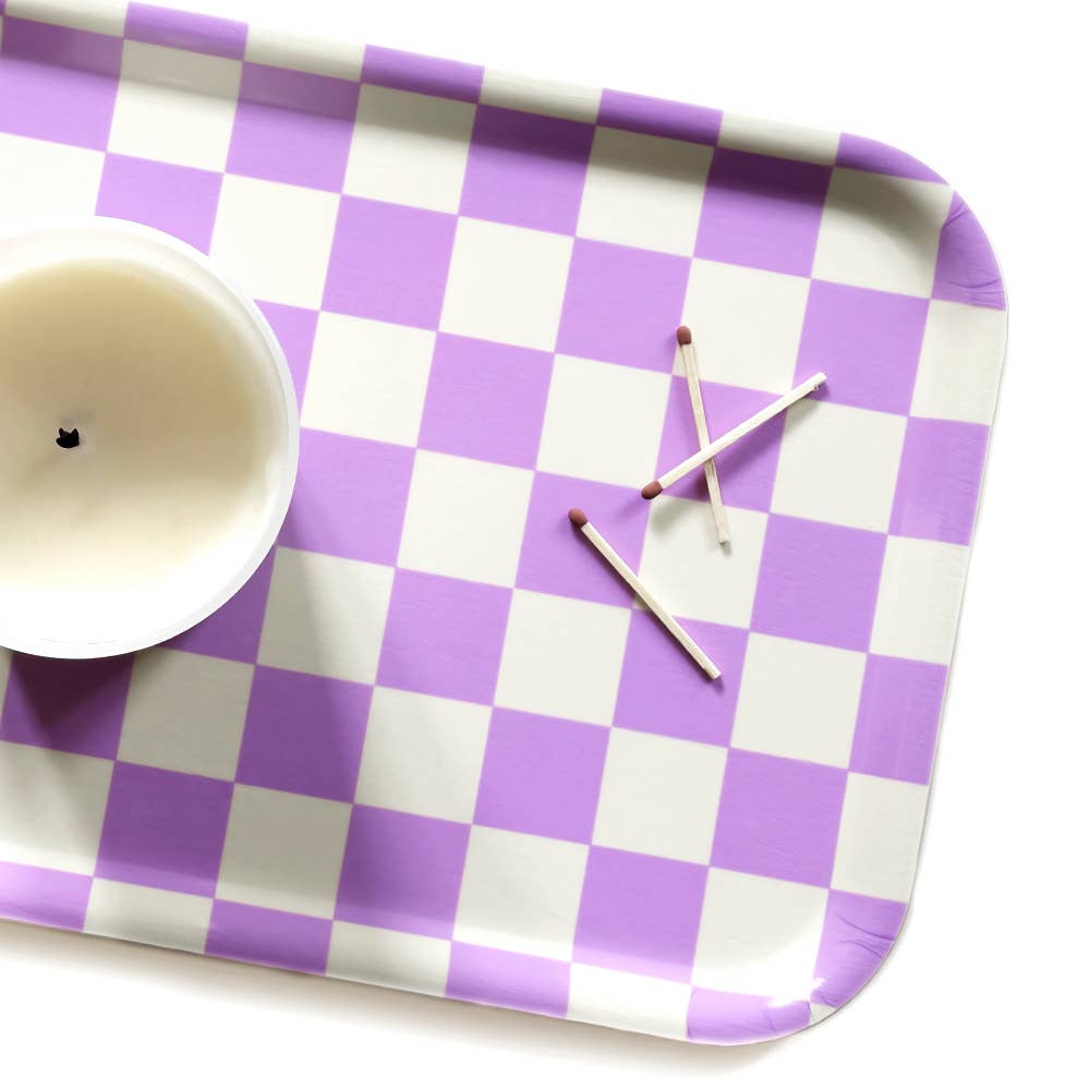 Butter/Lavender Checker Rectangular Serving Tray - 27x20 cm - BLU KAT Modern Love Store Glasgow