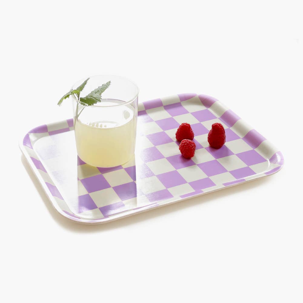 Butter/Lavender Checker Rectangular Serving Tray - 27x20 cm - BLU KAT Modern Love Store Glasgow