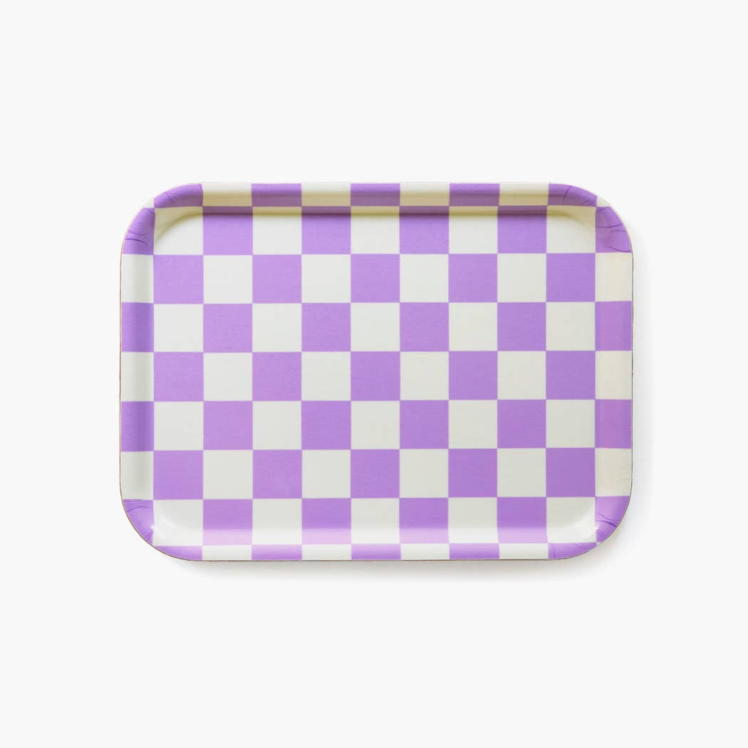 Butter/Lavender Checker Rectangular Serving Tray - 27x20 cm - BLU KAT Modern Love Store Glasgow