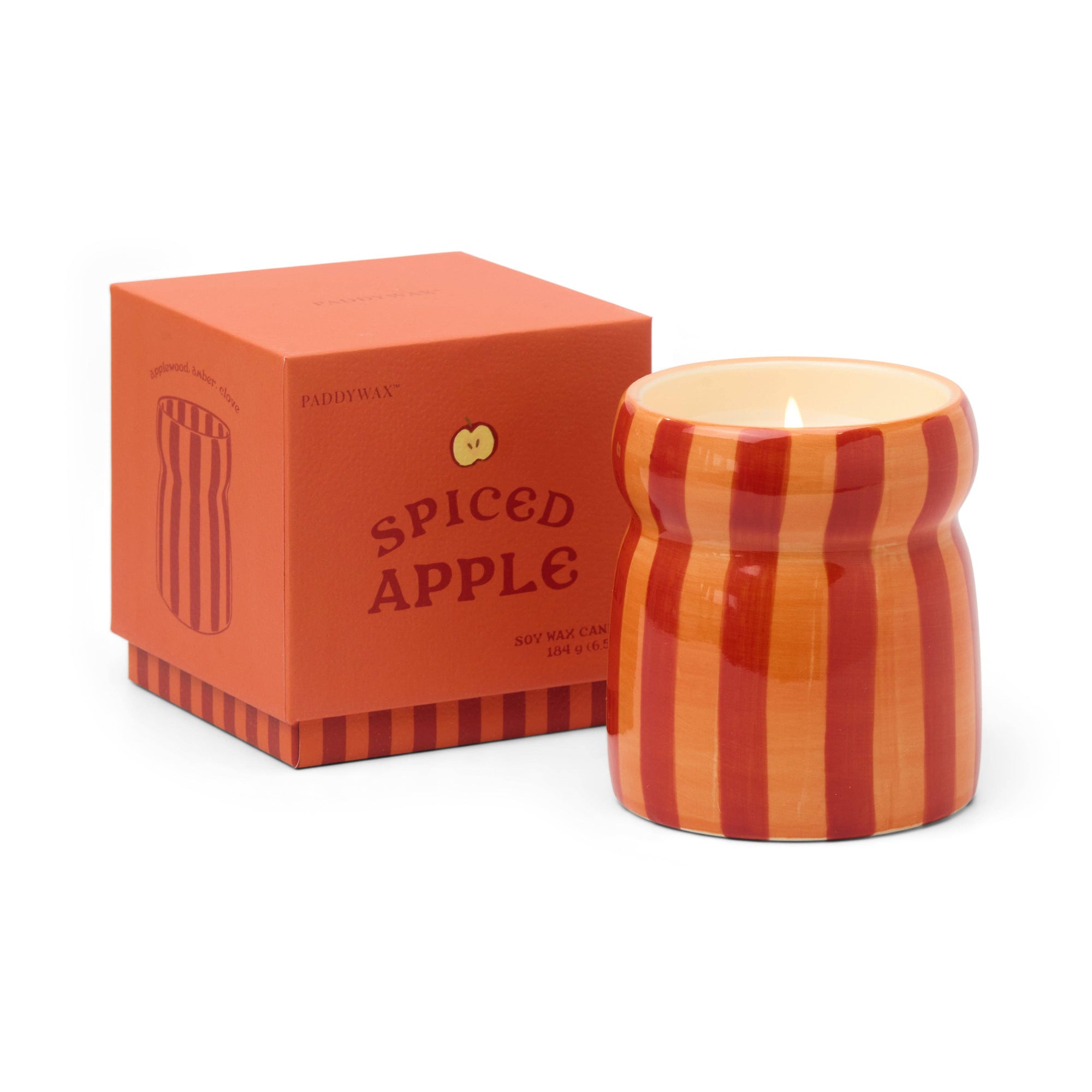 Paddy Wax Coral Striped Ceramic Candle - Spiced Apple