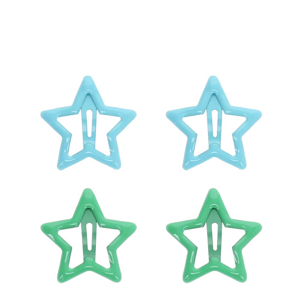 Star hair clips (set of 4) - Blue and green