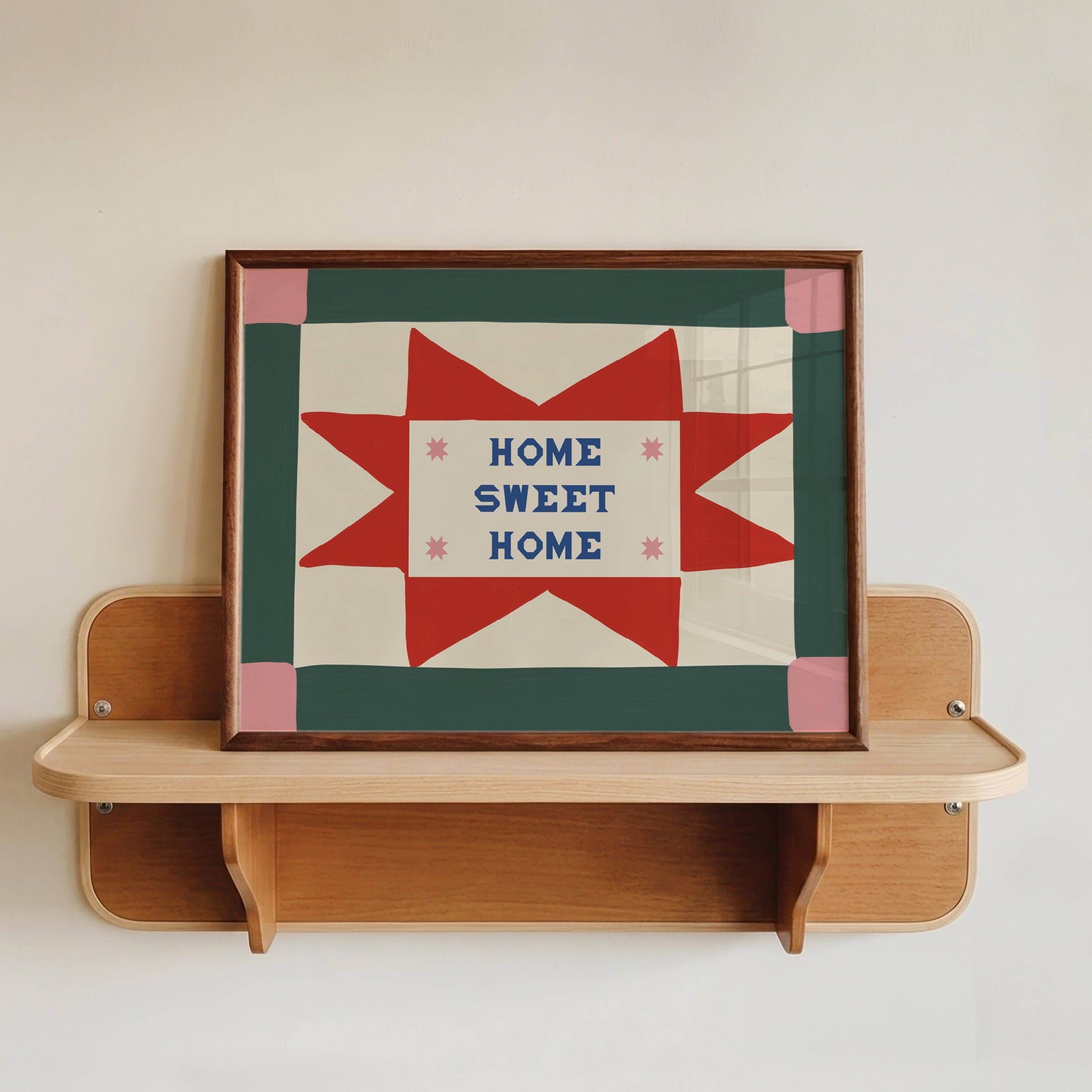 Home Sweet Home Patchwork Print: Blue / Unframed / A3
