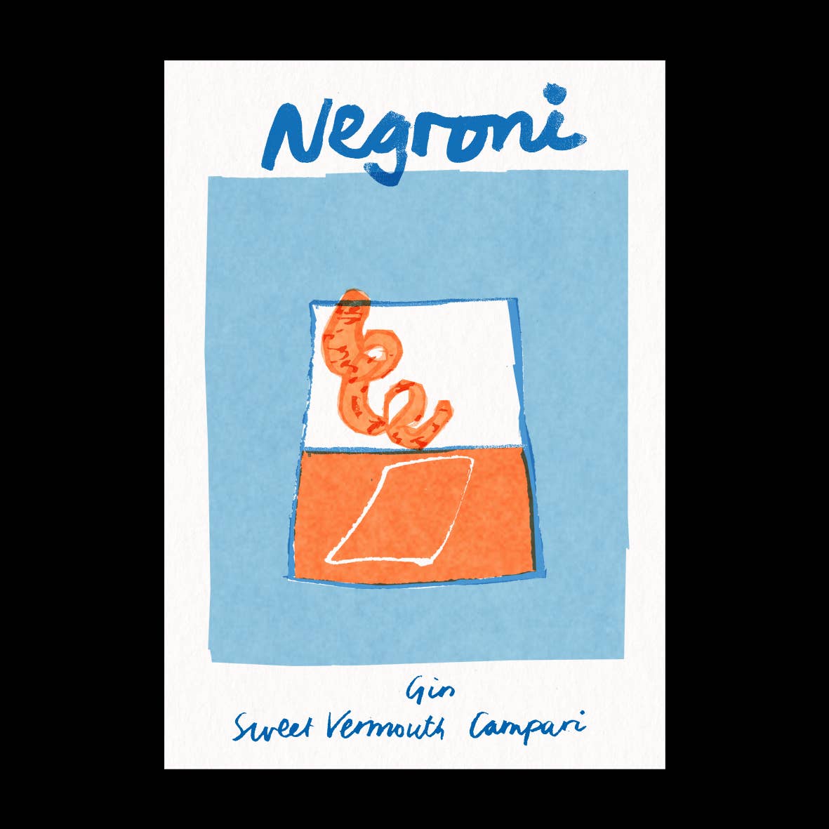 Negroni risograph cocktail print, A3, by Hot Pink Press