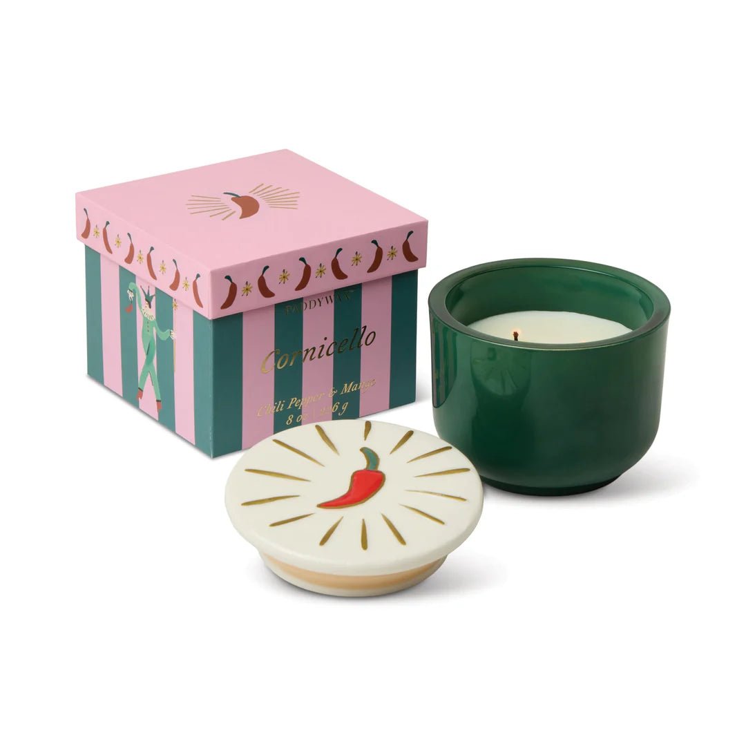 Charmed Green Glass Candle with Chili Lid - Chili Pepper & Mango candle  candle