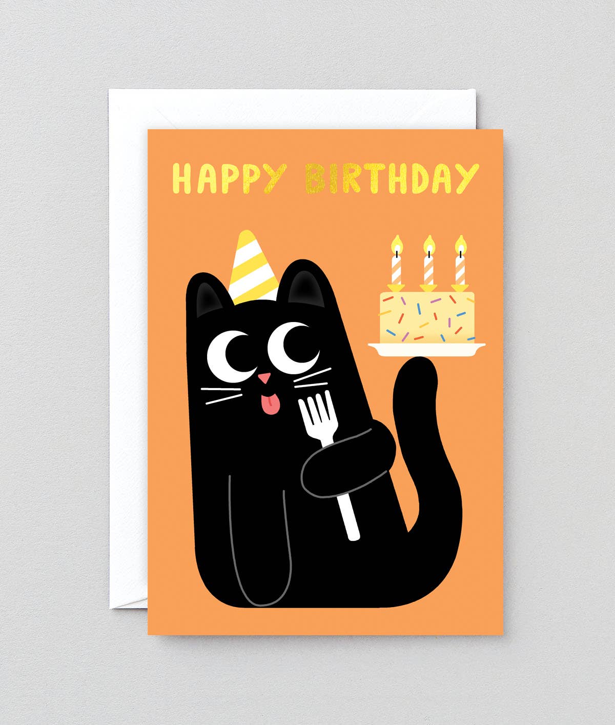 Happy Birthday Cat Cake' Greetings Card - Card Wrap (US duties paid) Modern Love Store Glasgow