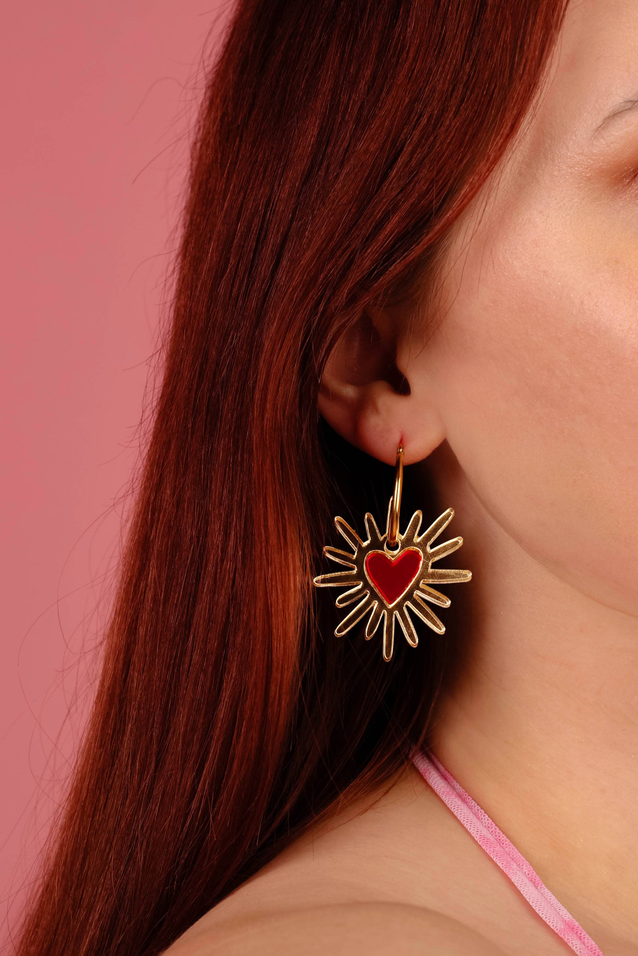 Shining Heart Hoops: Pink + Red