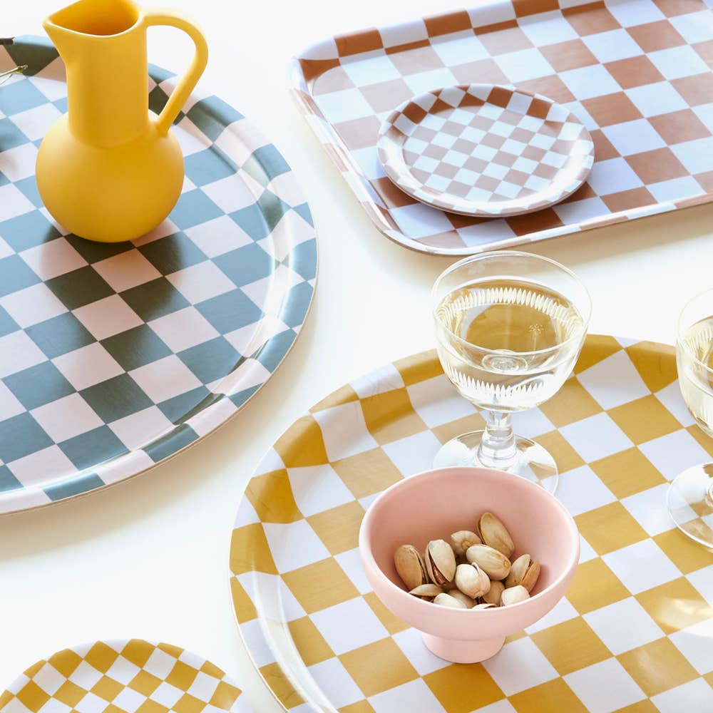 Chocolate and Blue CHECKER Rectangular Serving Tray - 27x20 cm - tray BLU KAT Modern Love Store Glasgow