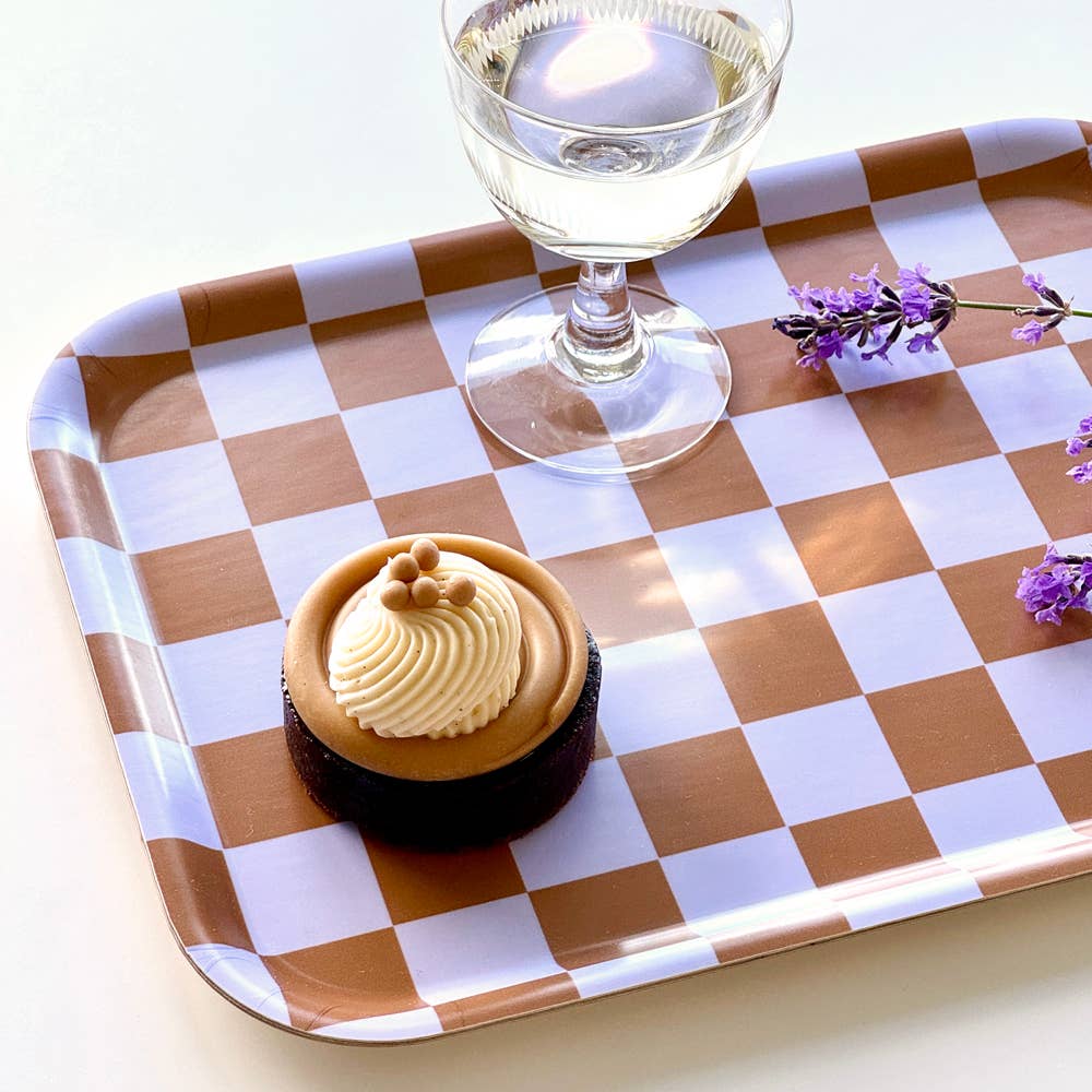 Chocolate and Blue CHECKER Rectangular Serving Tray - 27x20 cm - tray BLU KAT Modern Love Store Glasgow