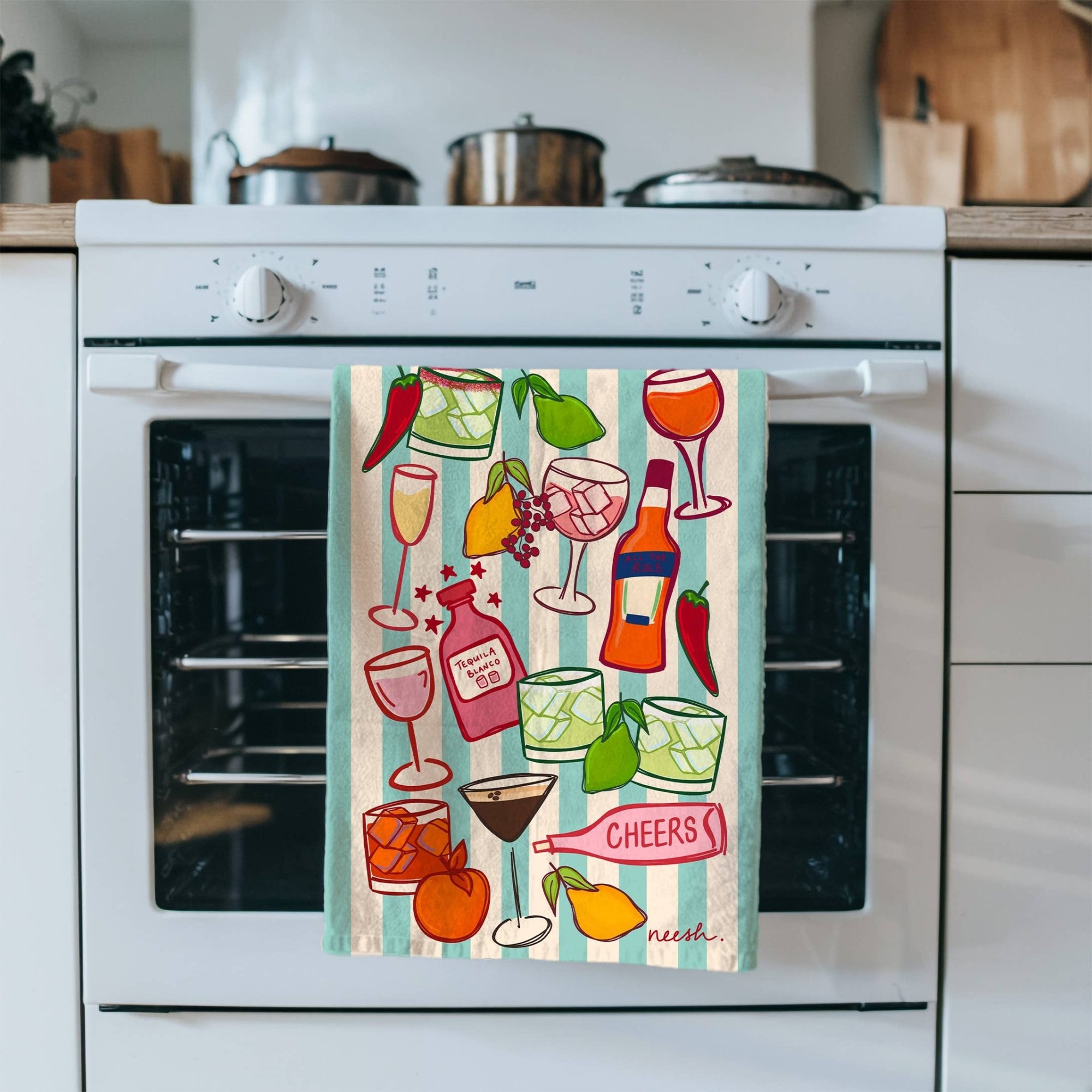 Cocktails Tea Towel | Drinks | Kitchen Decor | Colourful - Neesh Home Modern Love Store Glasgow