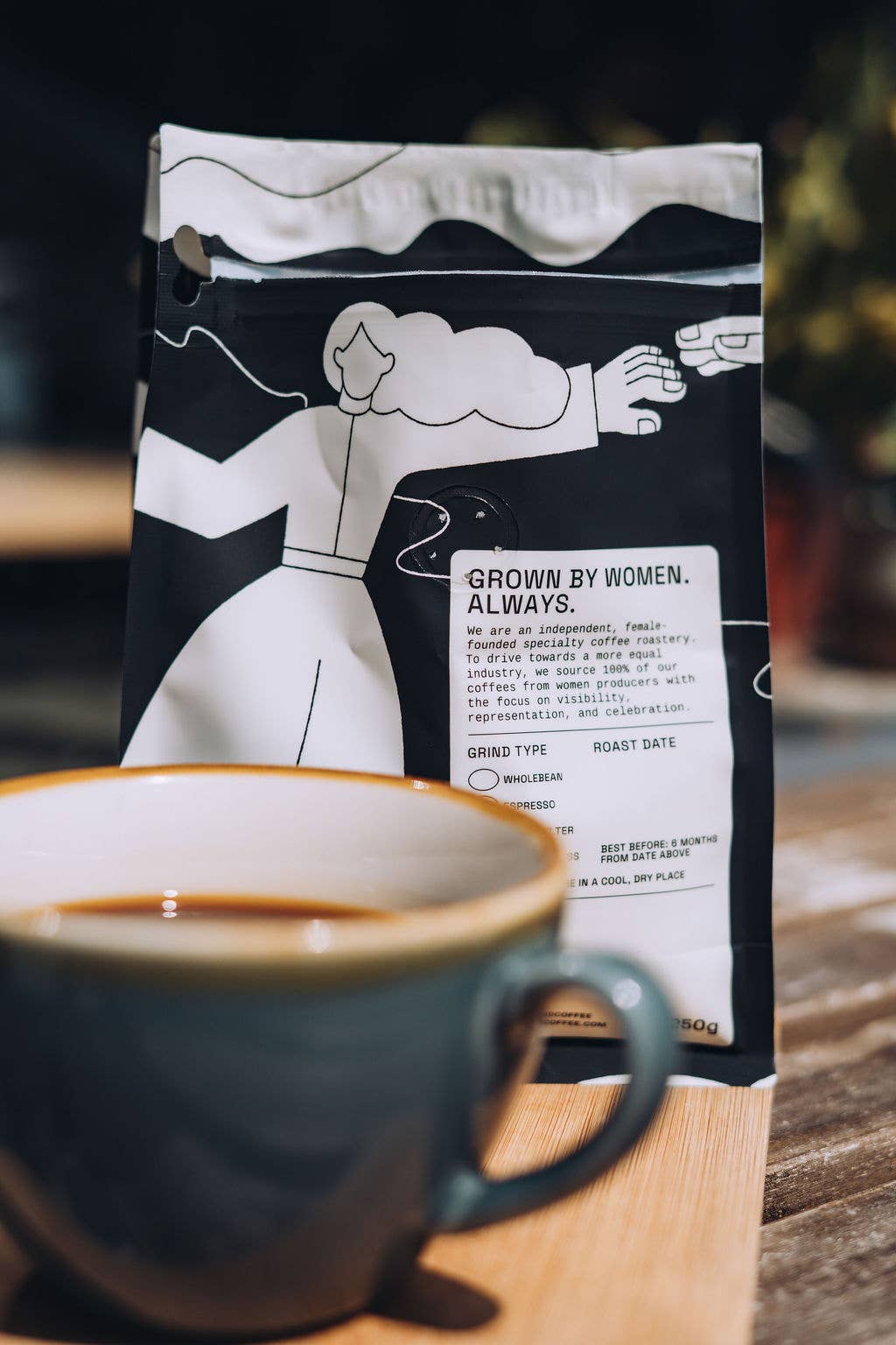 Coffee beans, One Eye Open Half Caff, blended washed coffee.: French Press / 250g - Girls Who Grind Coffee Modern Love Store Glasgow