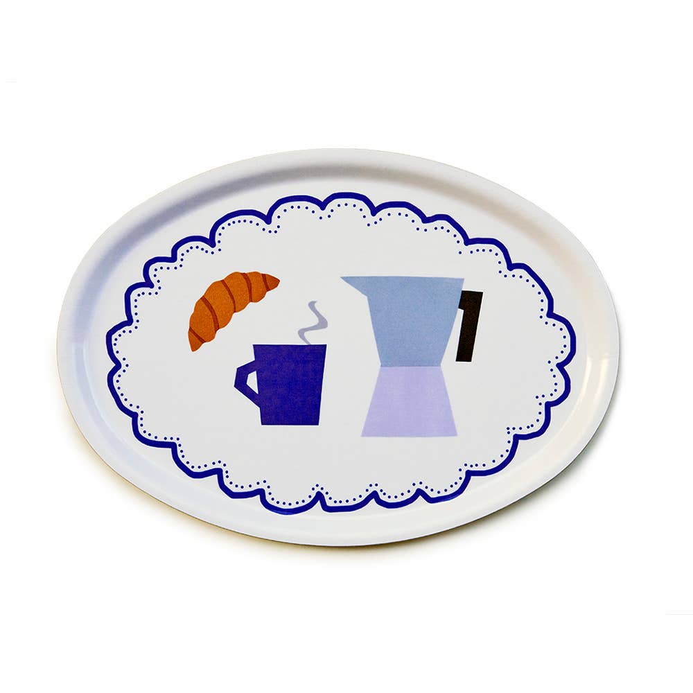 COFFEE TIME Oval Serving Tray - 31x22cm - BLU KAT Modern Love Store Glasgow