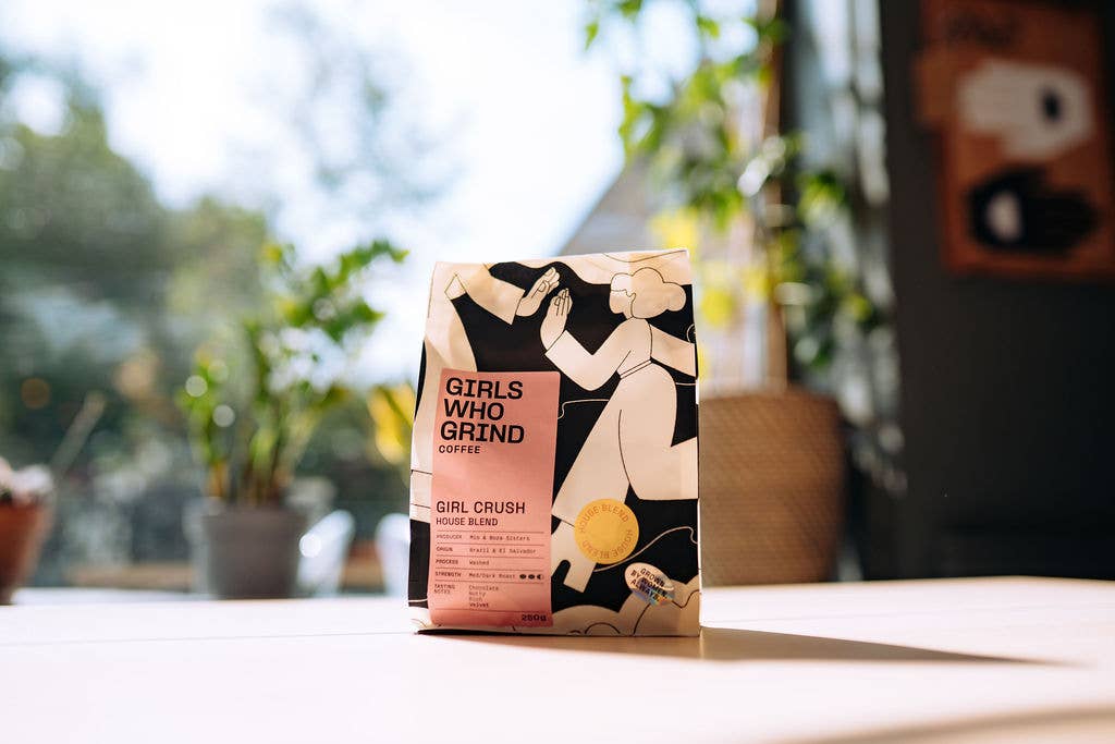 Girls Who Grind Girl Crush coffee packaging