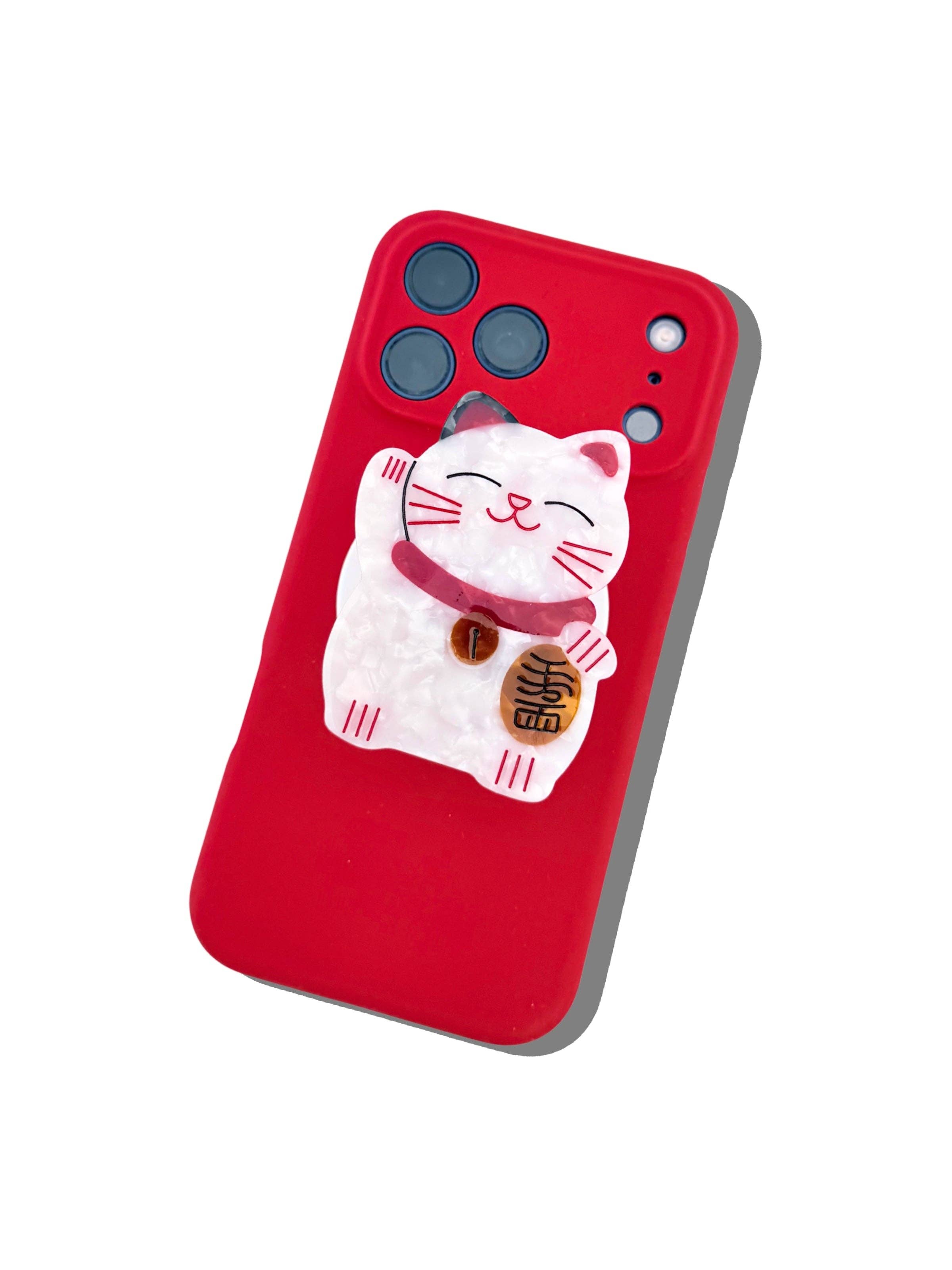 Hand-painted Phone Grip Charm | Lucky Cat | Eco-Friendly