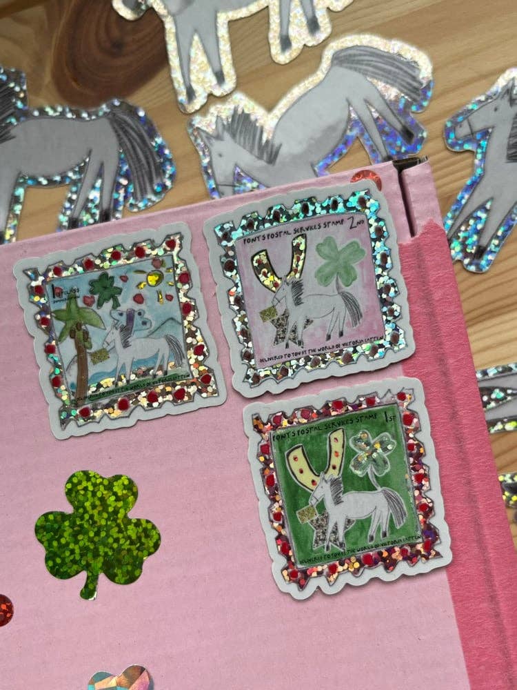 Pony’s postal services glitter sticker stamps: 1st class stamp