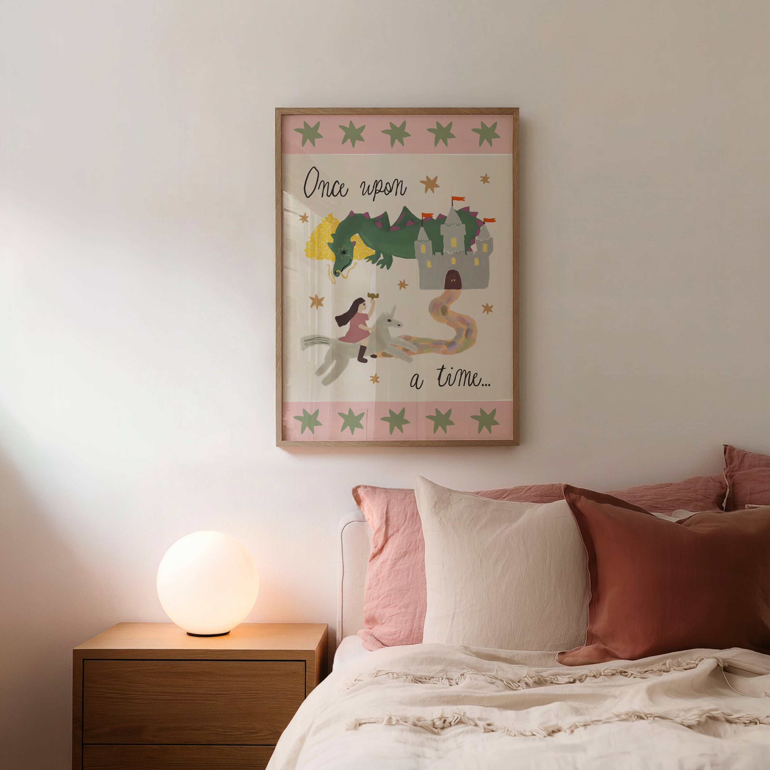 Once Upon a Time Print: Pink / Green / Unframed / A3
