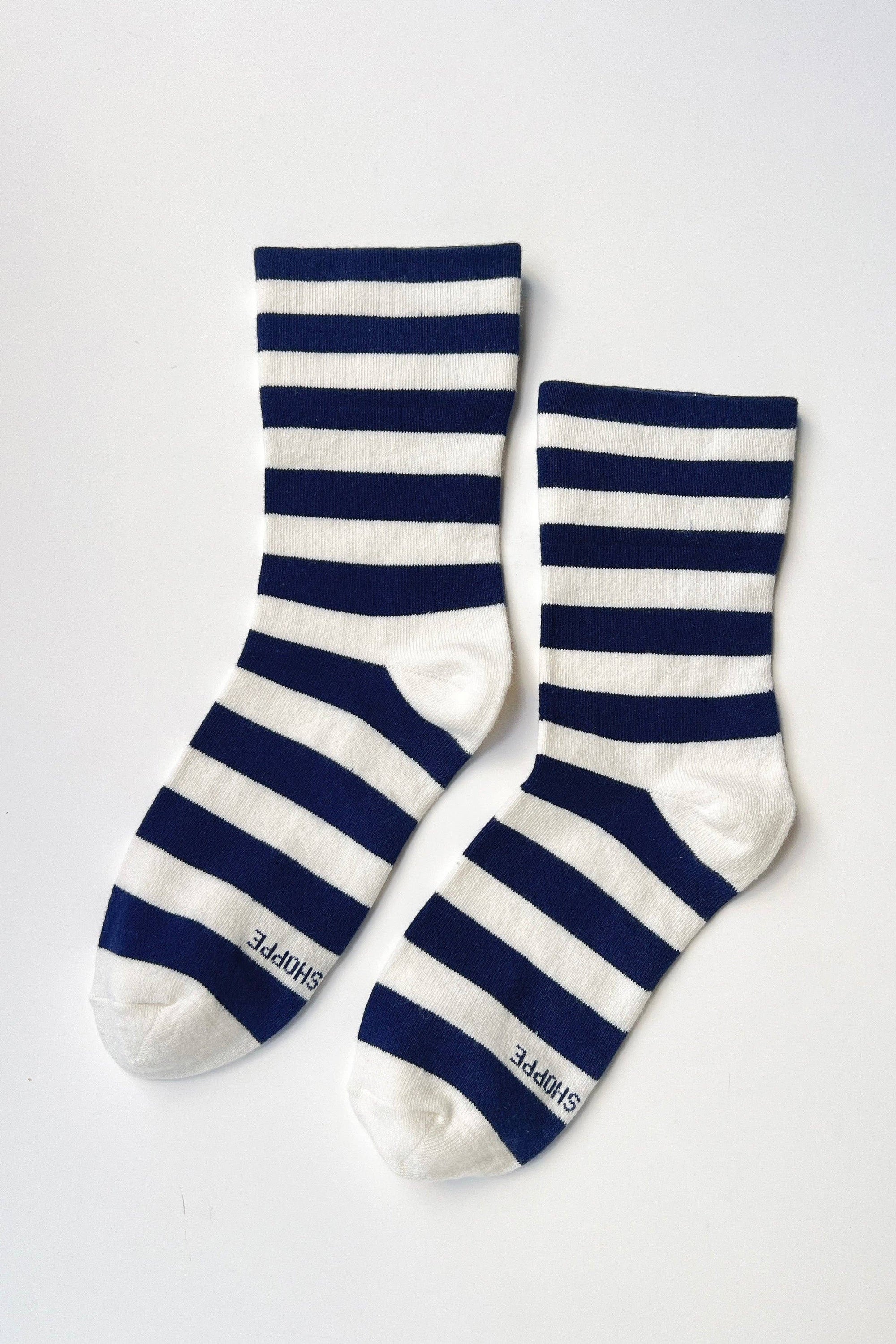 Le Bon Shoppe Wide Wally Socks - Navy Stripe