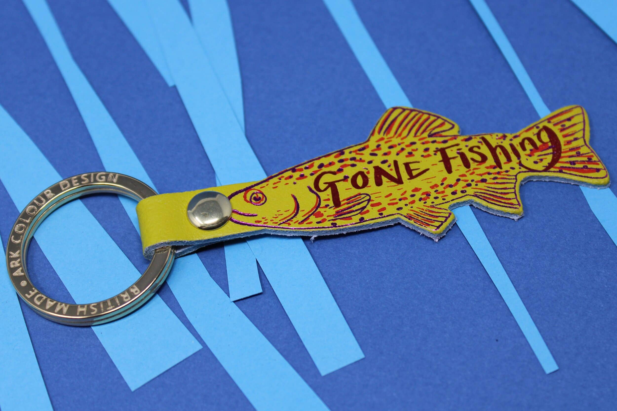 Gone Fishing Leather Key Fob: Pale Blue