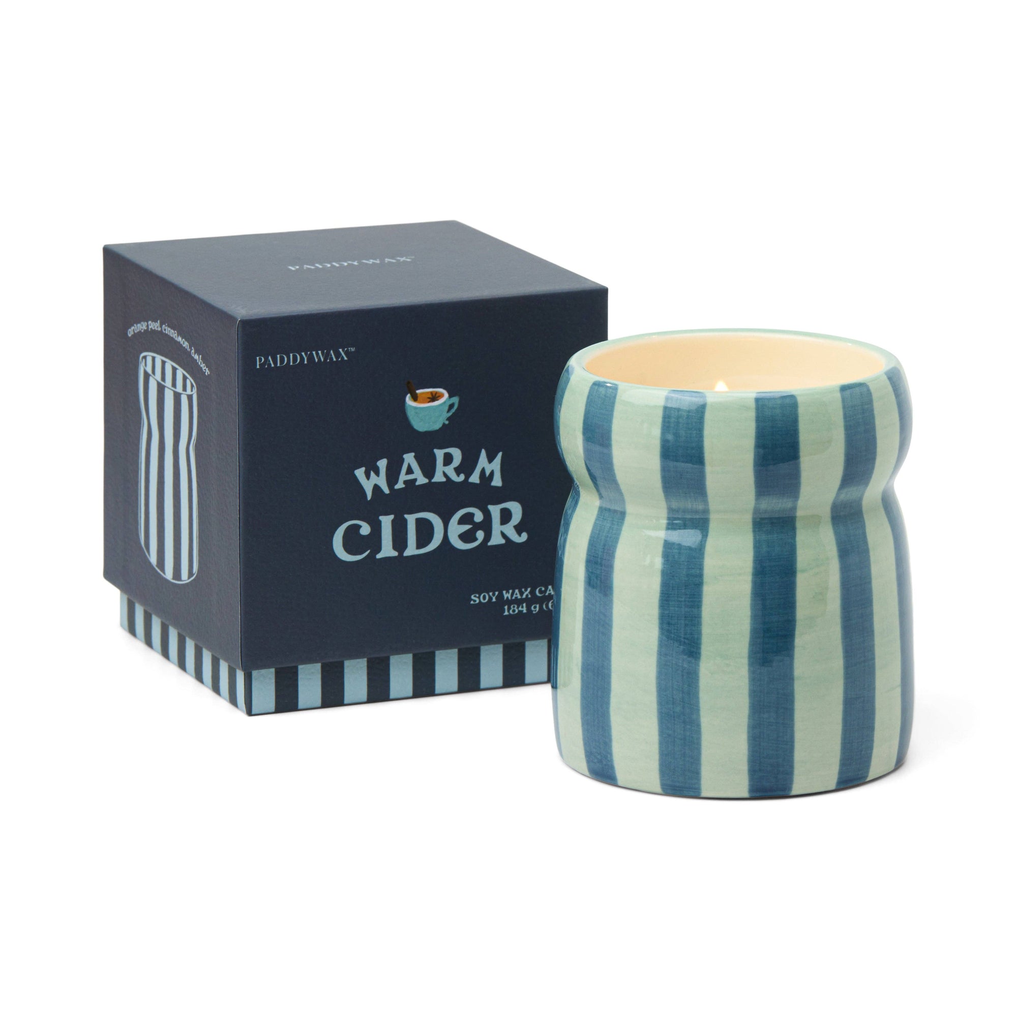 Paddy Wax Blue/Navy Striped Ceramic Candle - Warm Cider