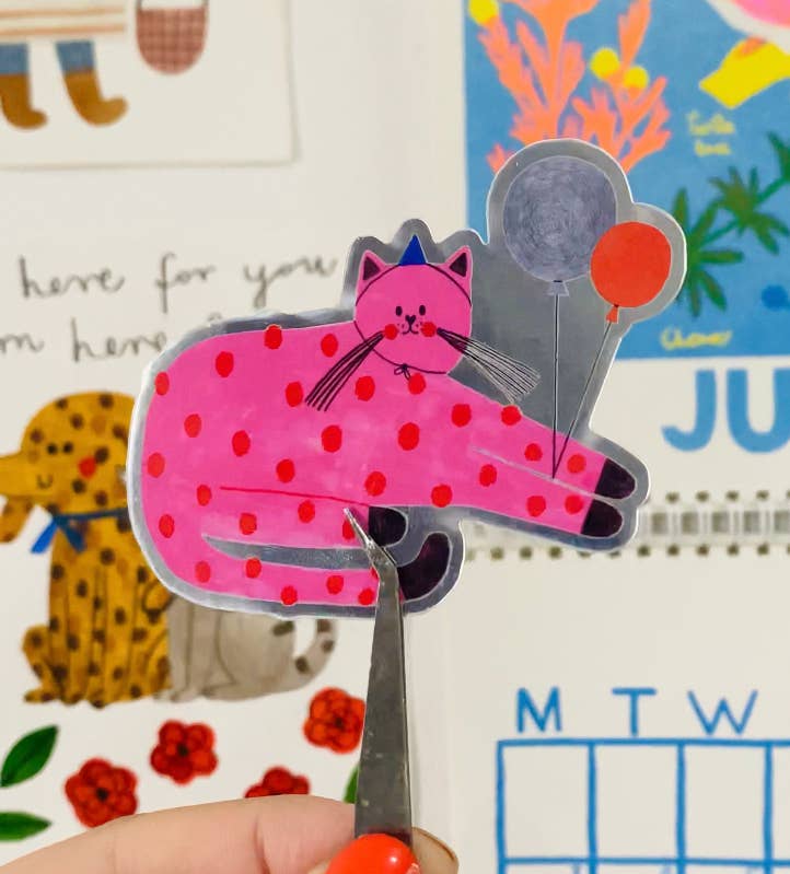 PINK CAT holo sticker - Daria Solak Illustrations Modern Love Store Glasgow