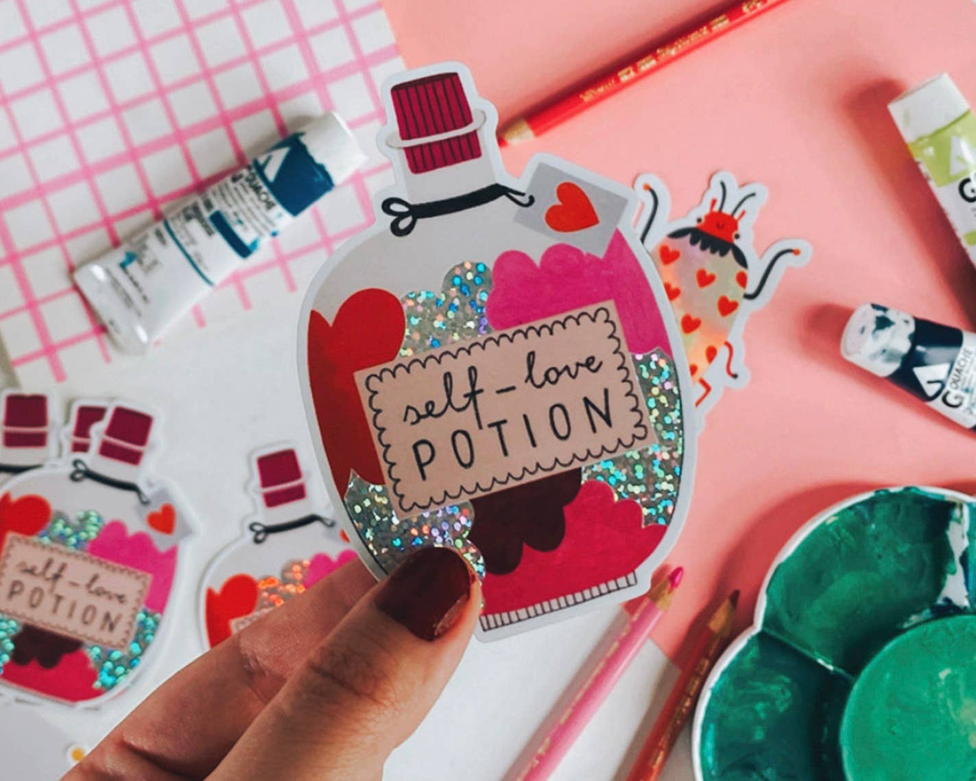 SELF - LOVE POTION glitter sticker - Daria Solak Illustrations Modern Love Store Glasgow