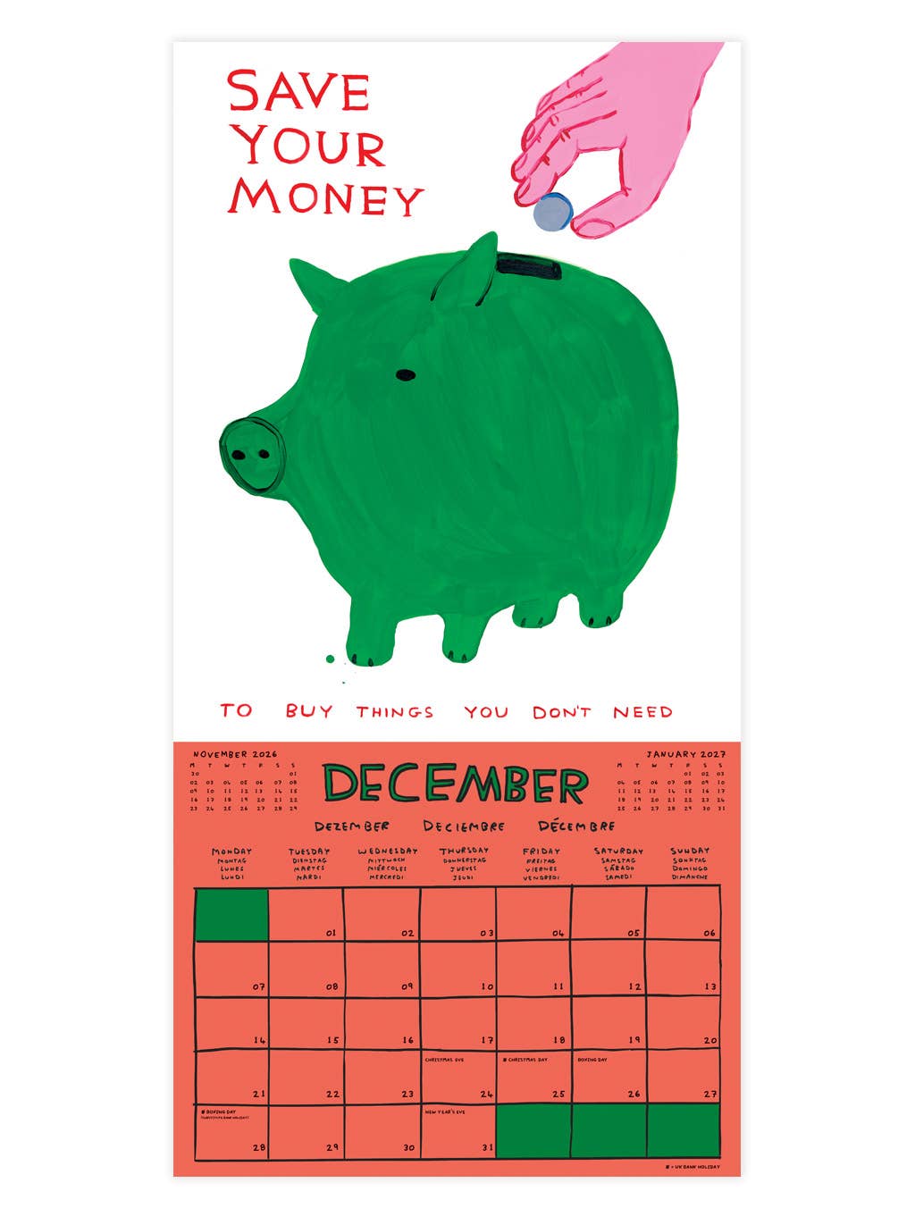 David Shrigley Official 2026 Wall Calendar - David Shrigley x Brainbox Candy Modern Love Store Glasgow