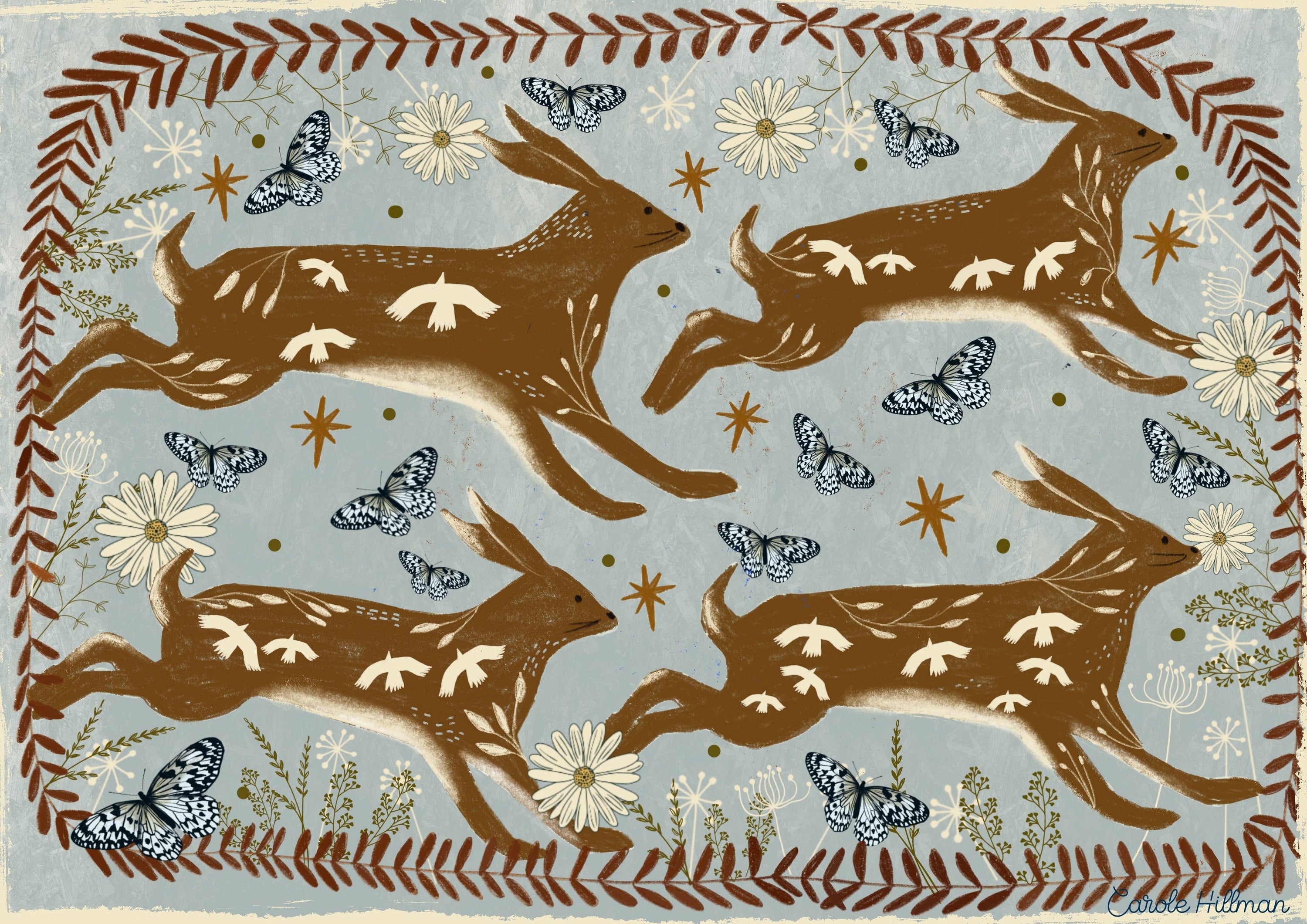 Hares in spring print: A4