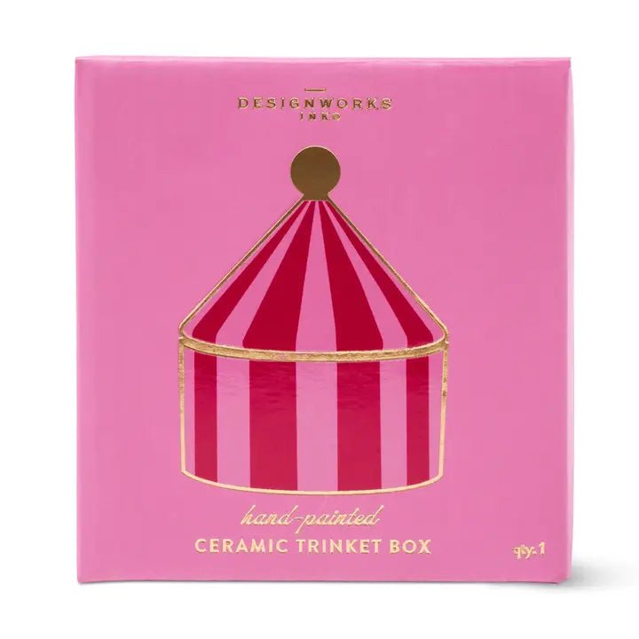 Ceramic Trinket Box - Pink + Red Stripe homeware 