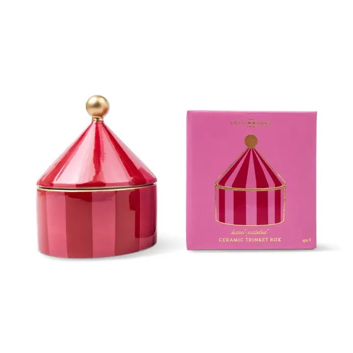Ceramic Trinket Box - Pink + Red Stripe homeware 