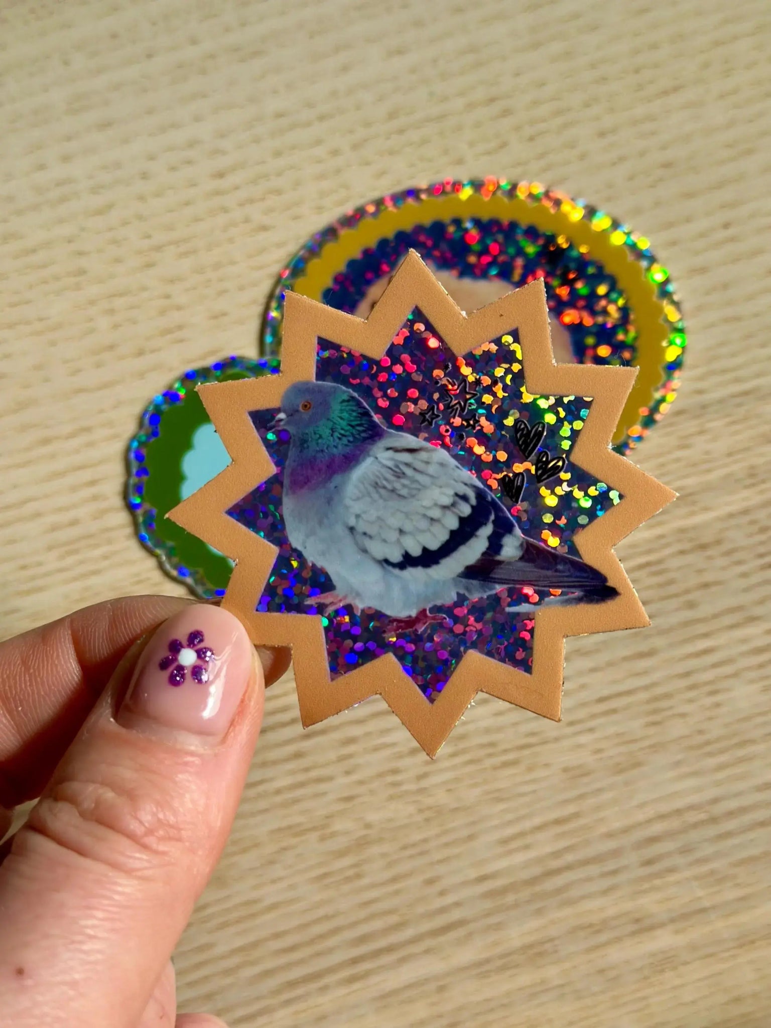 Disco Pigeon Glitter Vinyl Sticker - Shellflower Modern Love Store Glasgow