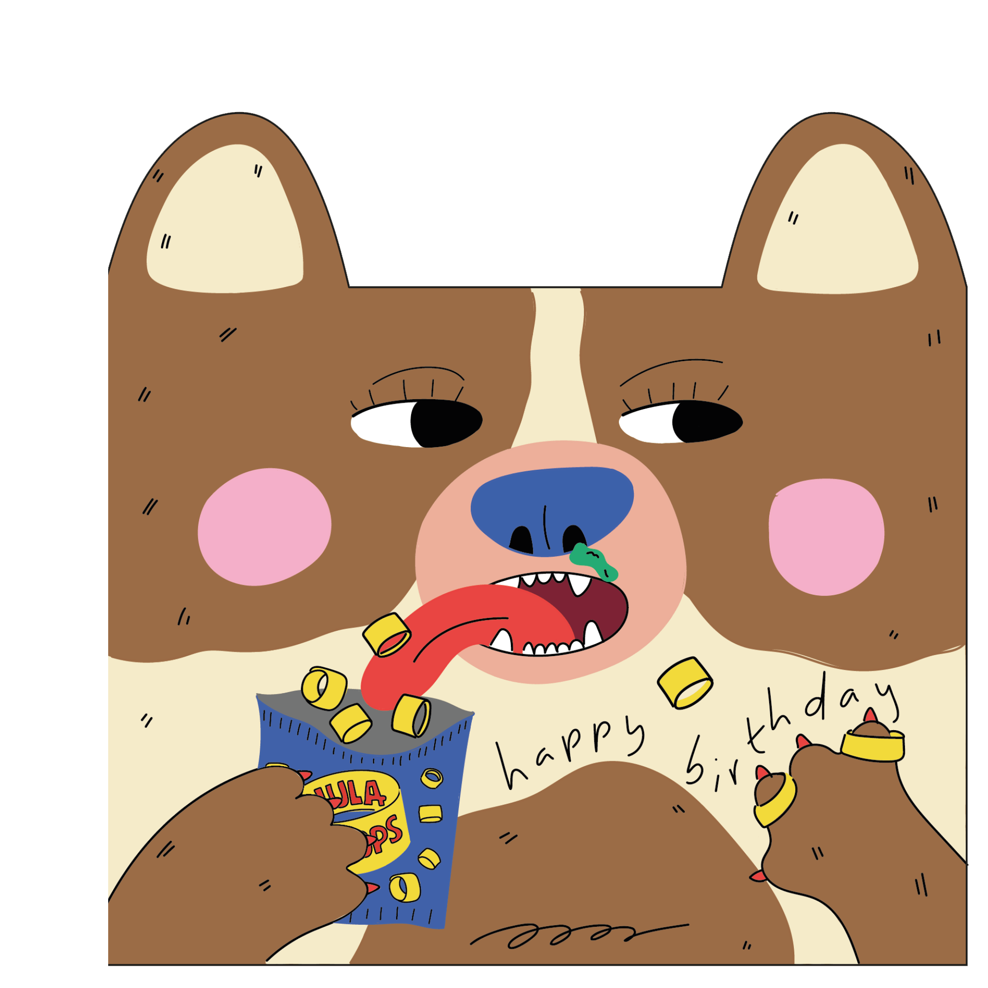 Dog eats hula hoops - Die cut kids greeting card - Eat the Moon | Greeting cards and stationery Modern Love Store Glasgow