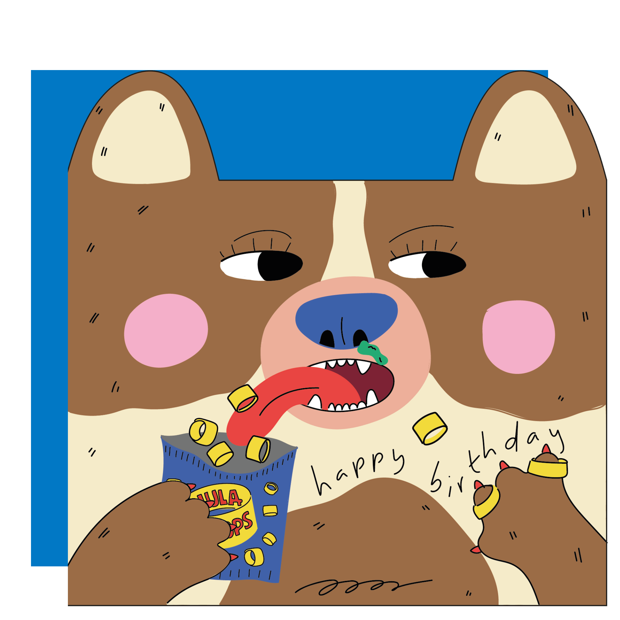 Dog eats hula hoops - Die cut kids greeting card - Eat the Moon | Greeting cards and stationery Modern Love Store Glasgow