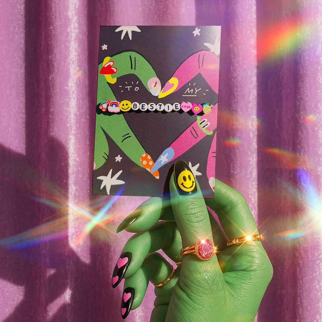 Bestie Witch bracelet card shown with envelope