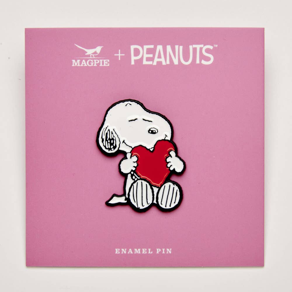 Peanuts Give Hugs heart enamel pin by Magpie