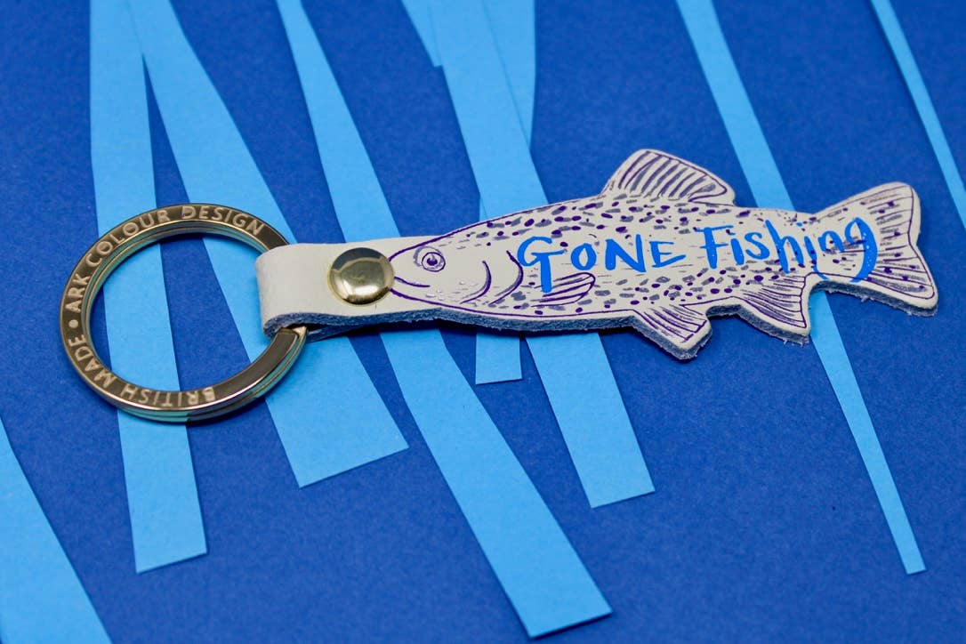 Gone Fishing Leather Key Fob: Pale Pink