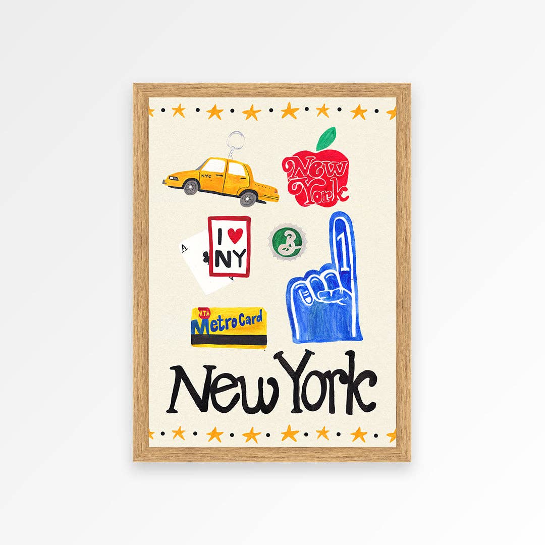 New York travel print A5 on wall